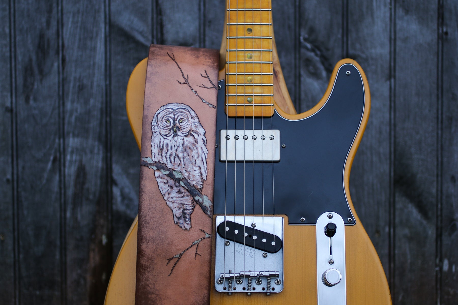 Custom Great Grey Owl Guitar Strap