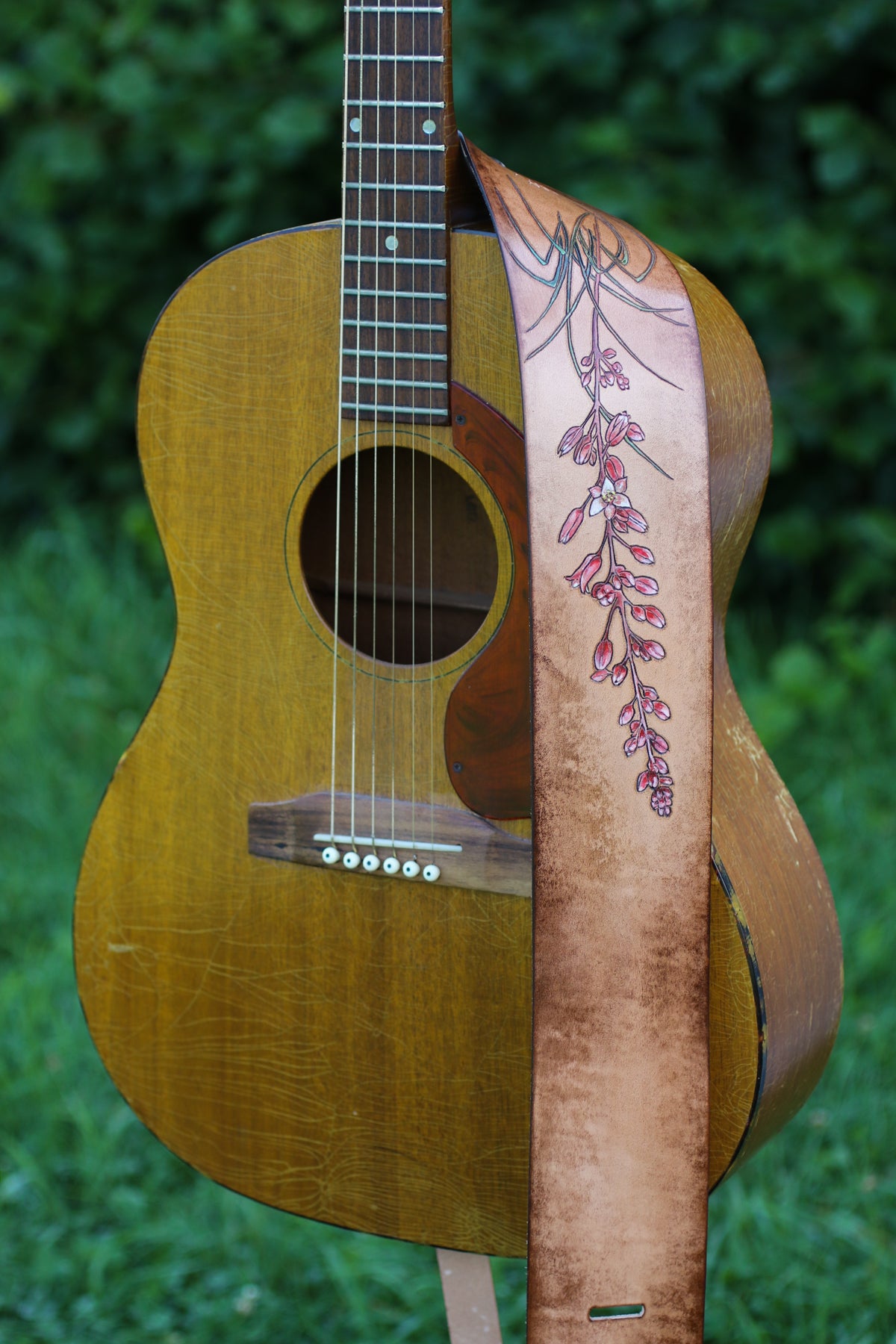 Red Yucca Flower Custom Guitar Strap
