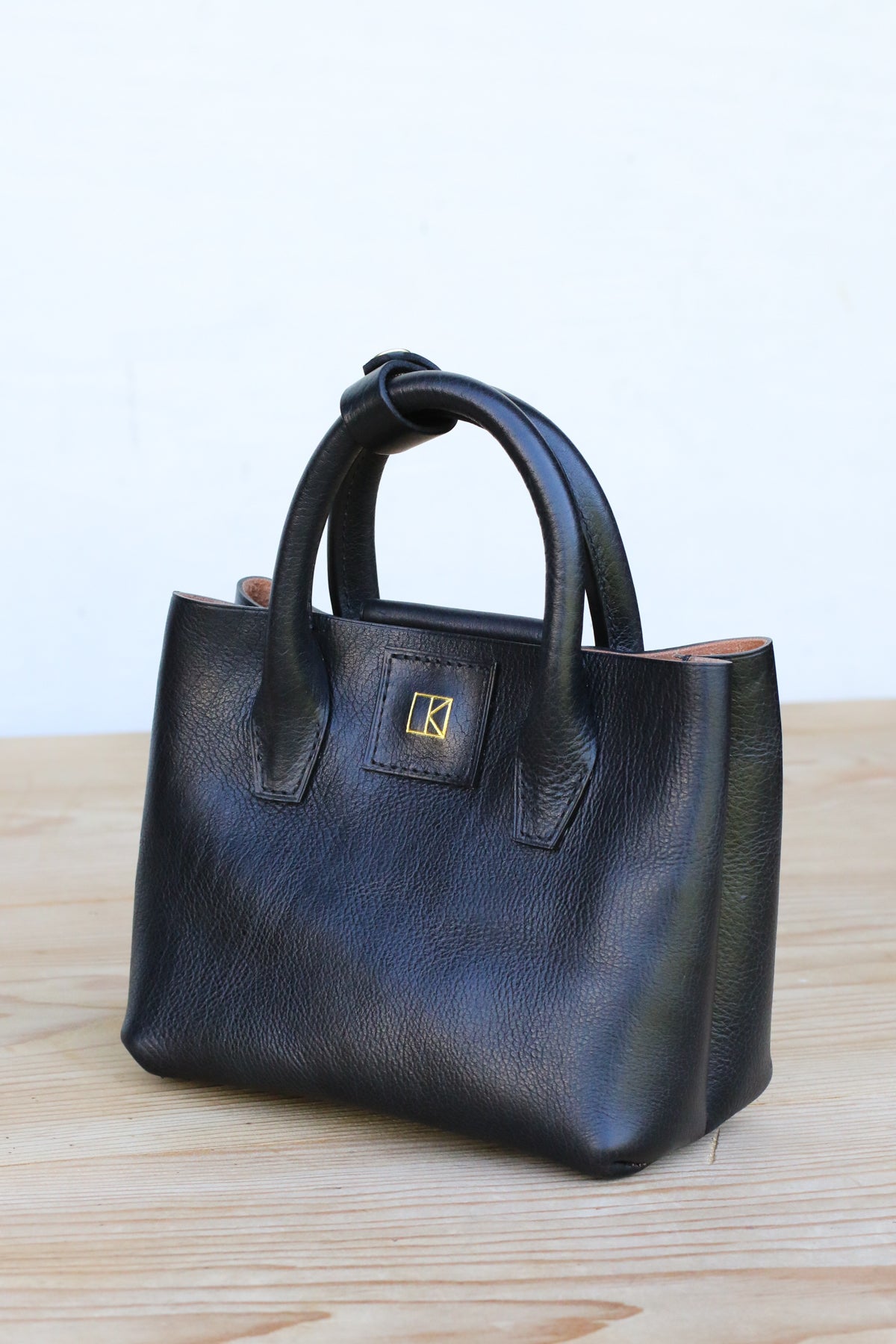 Black leather mini tote