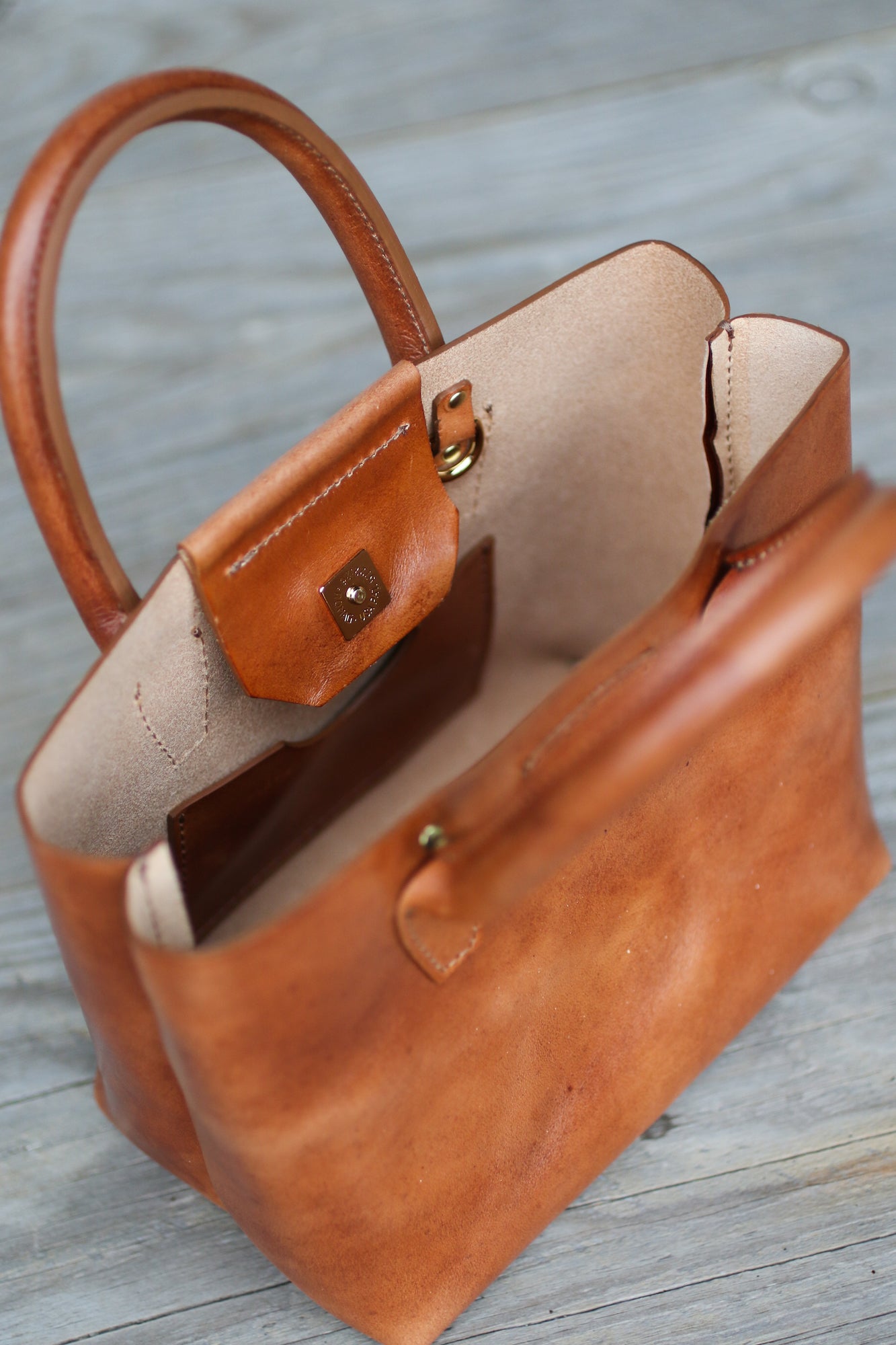 brown leather mini tote