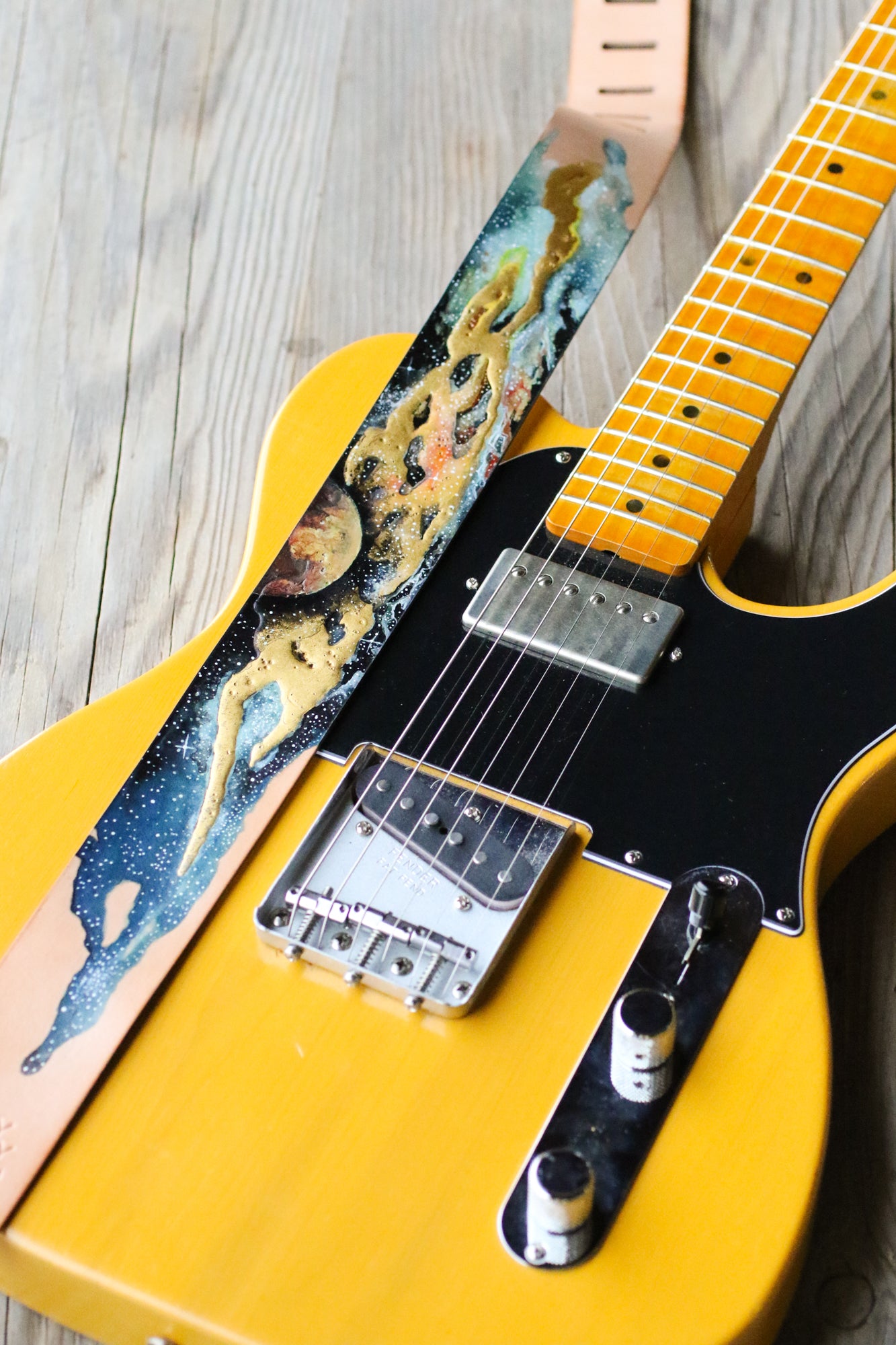gold space Italian Leather Guitar Strap