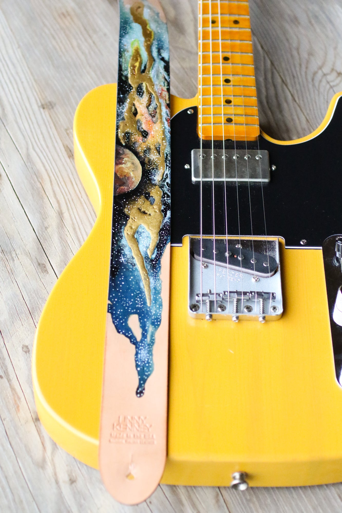 gold space Italian Leather Guitar Strap