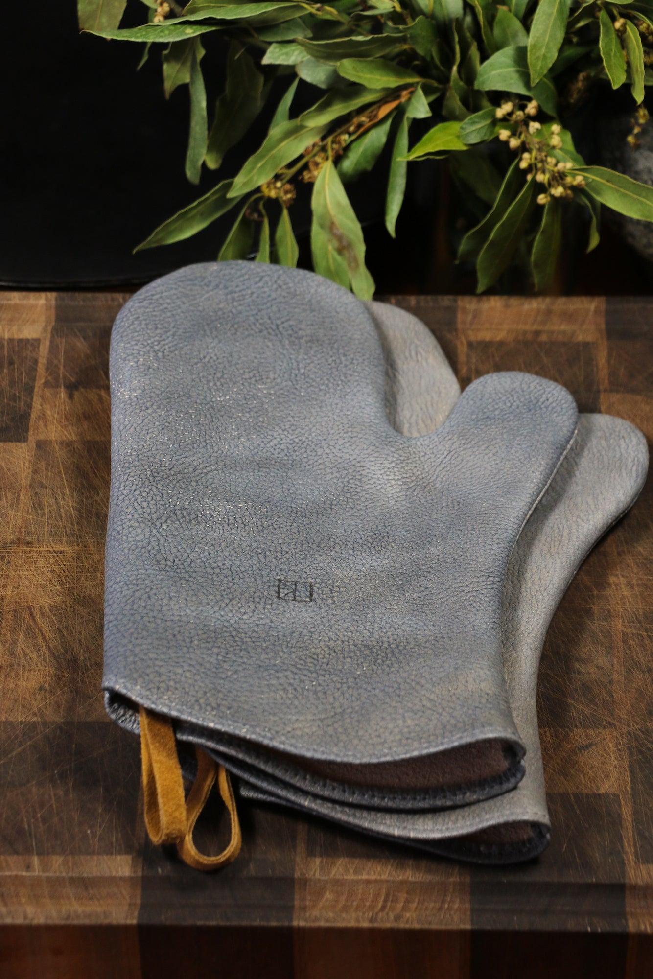Grey Leather oven mitts