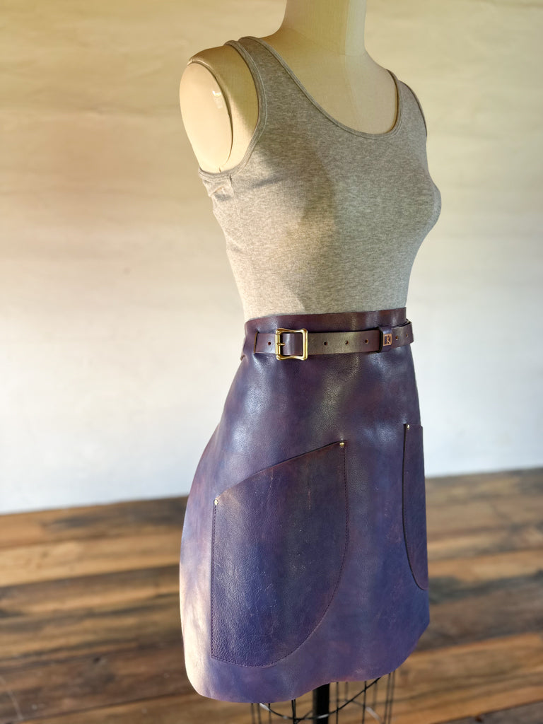 purple leather half apron