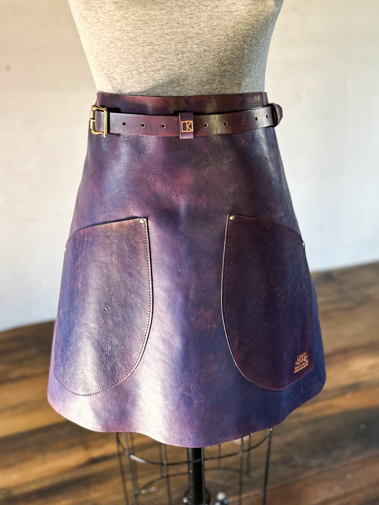 purple leather half apron