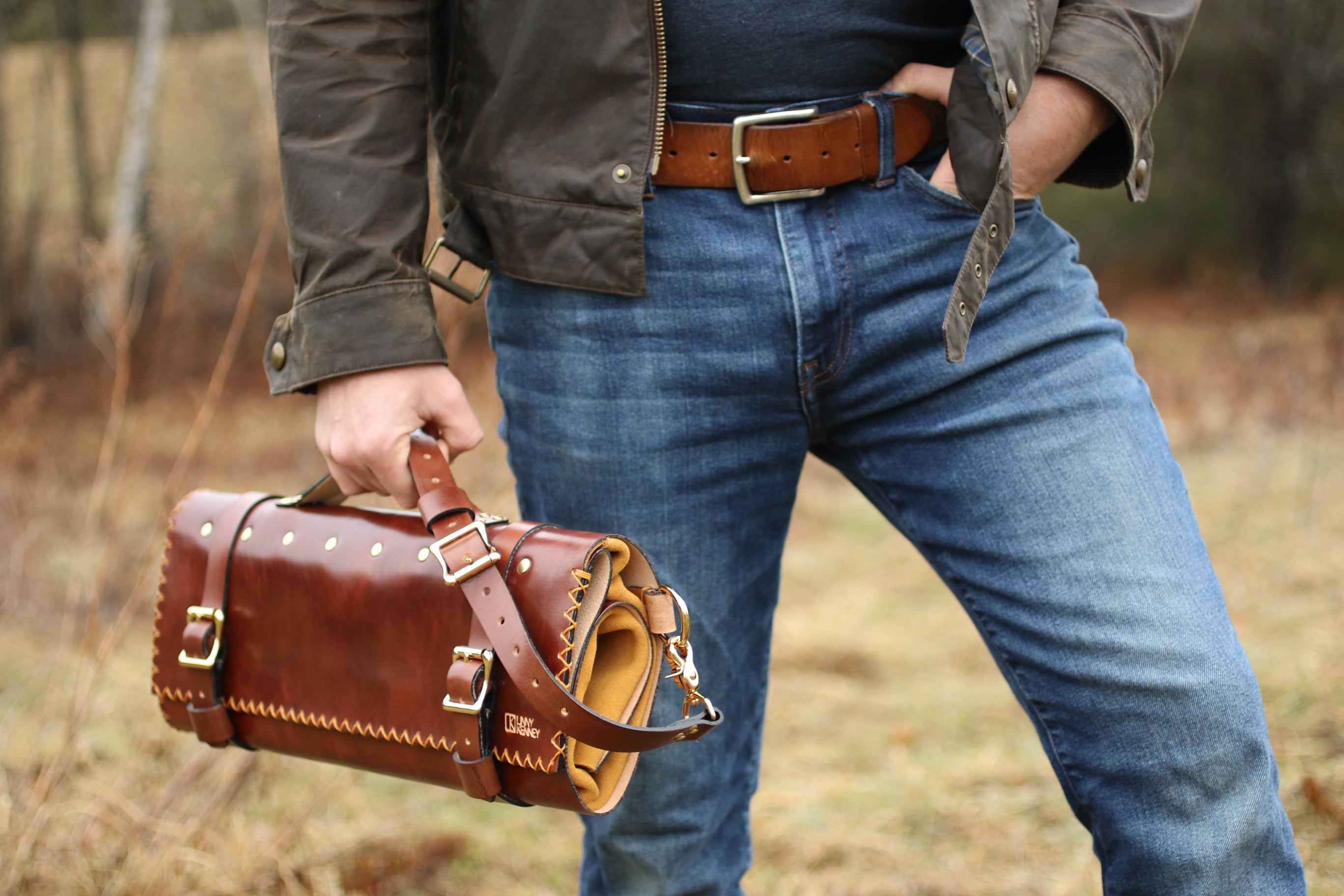 Italian leather knife roll for chef