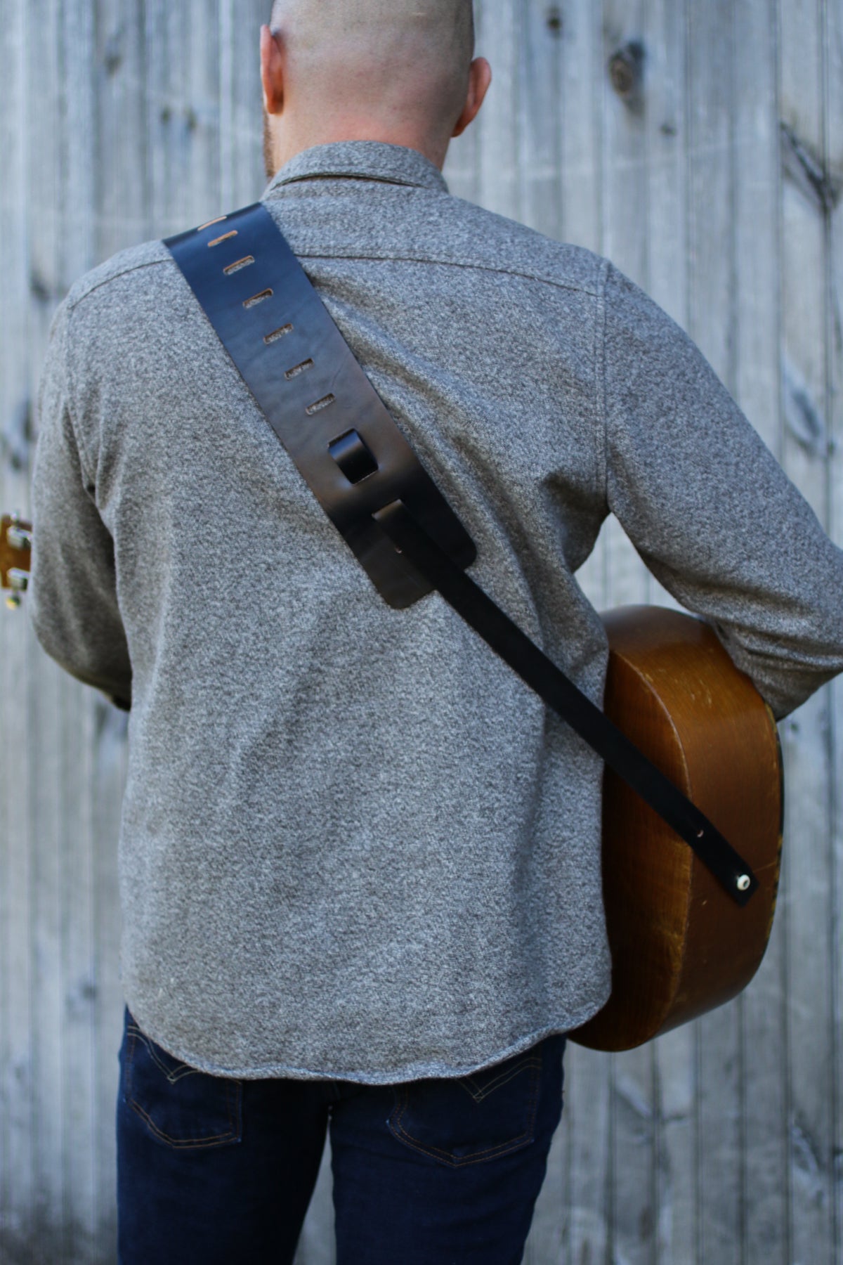 Black Italian leather guitar strap