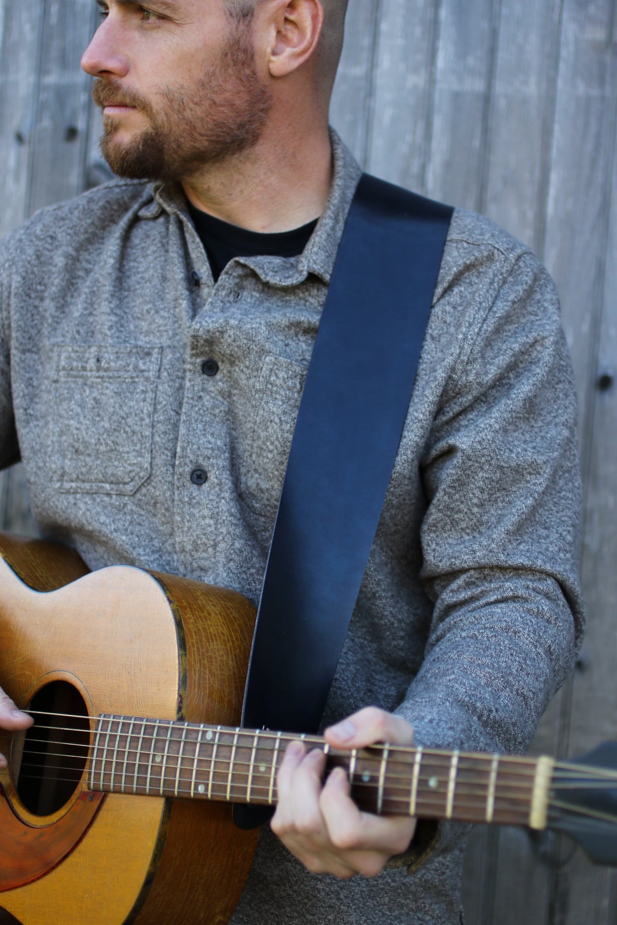 Black Italian leather guitar strap