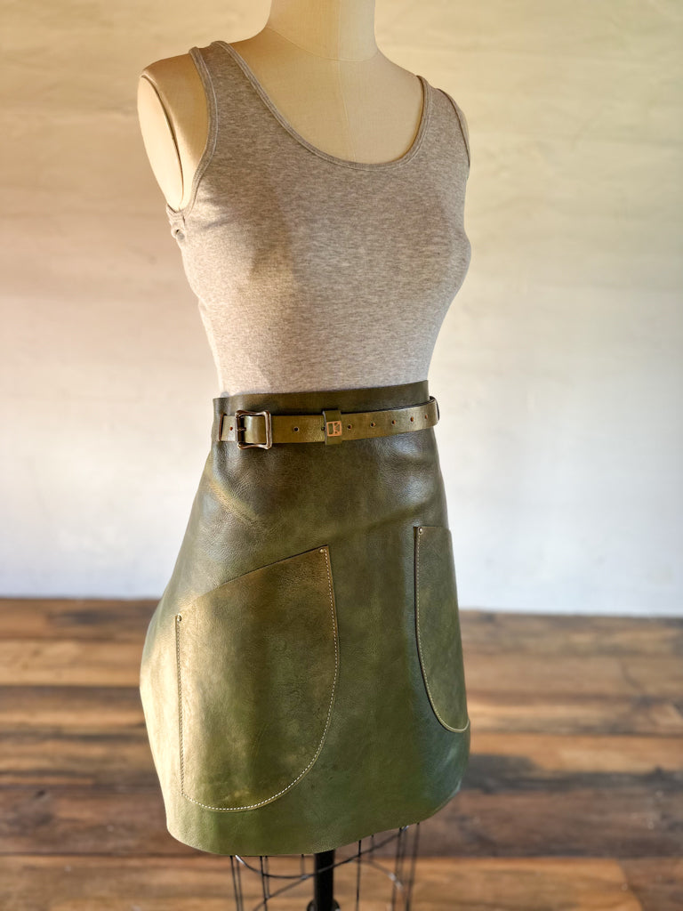 green leather half apron