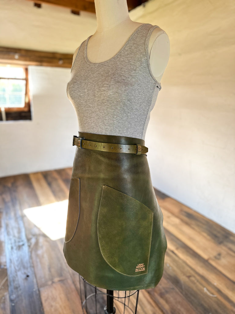 green leather half apron