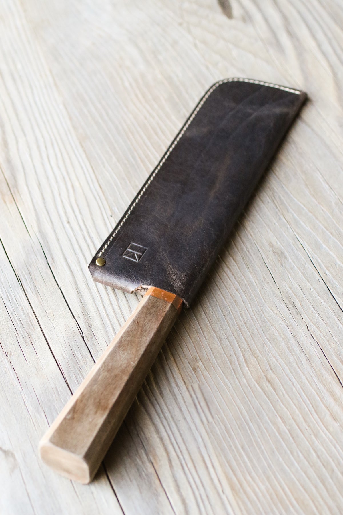 Bison leather chef knife sheath