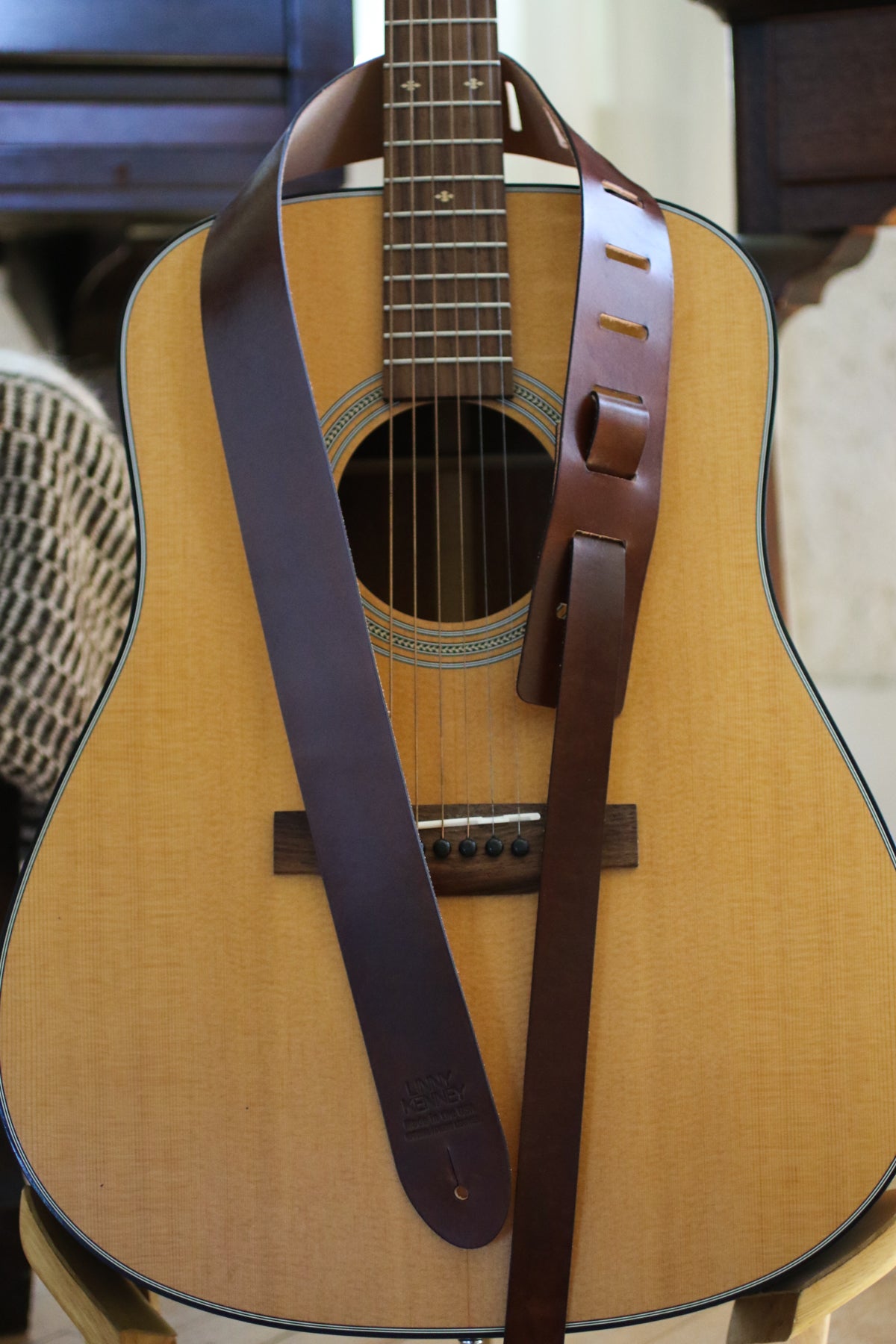 dark brown leather guitar strap