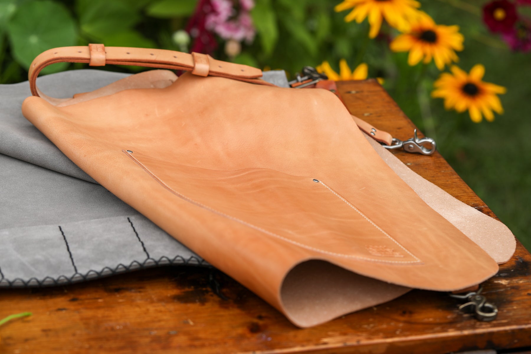 natural Italian leather apron by Linny Kenney