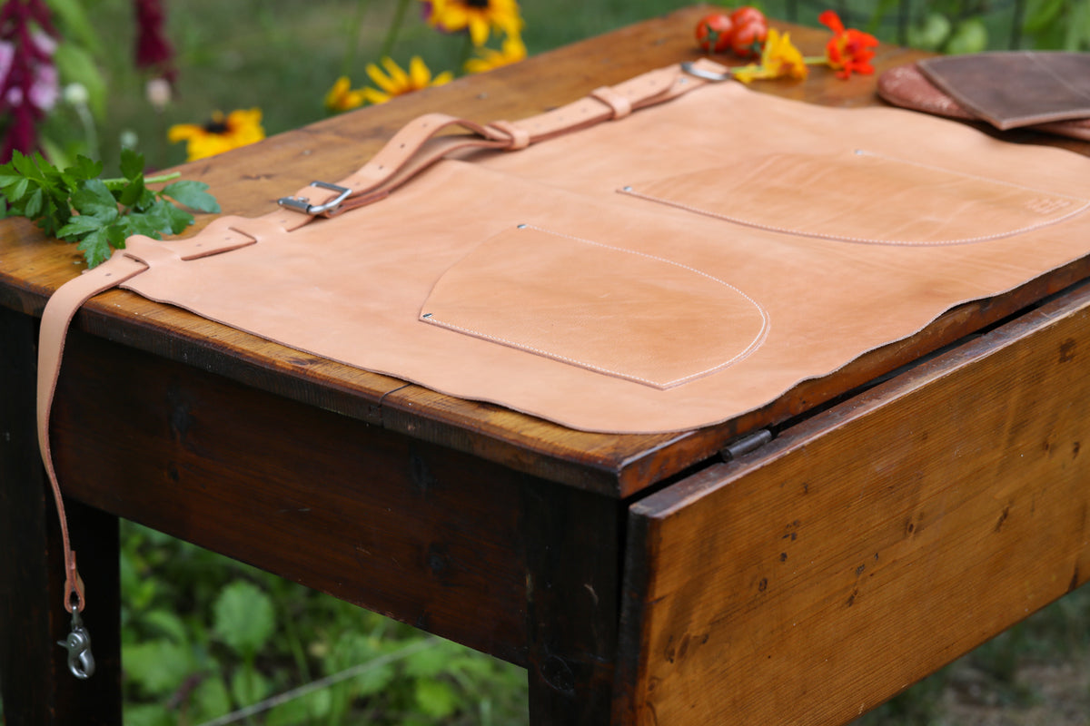natural Italian leather apron by Linny Kenney
