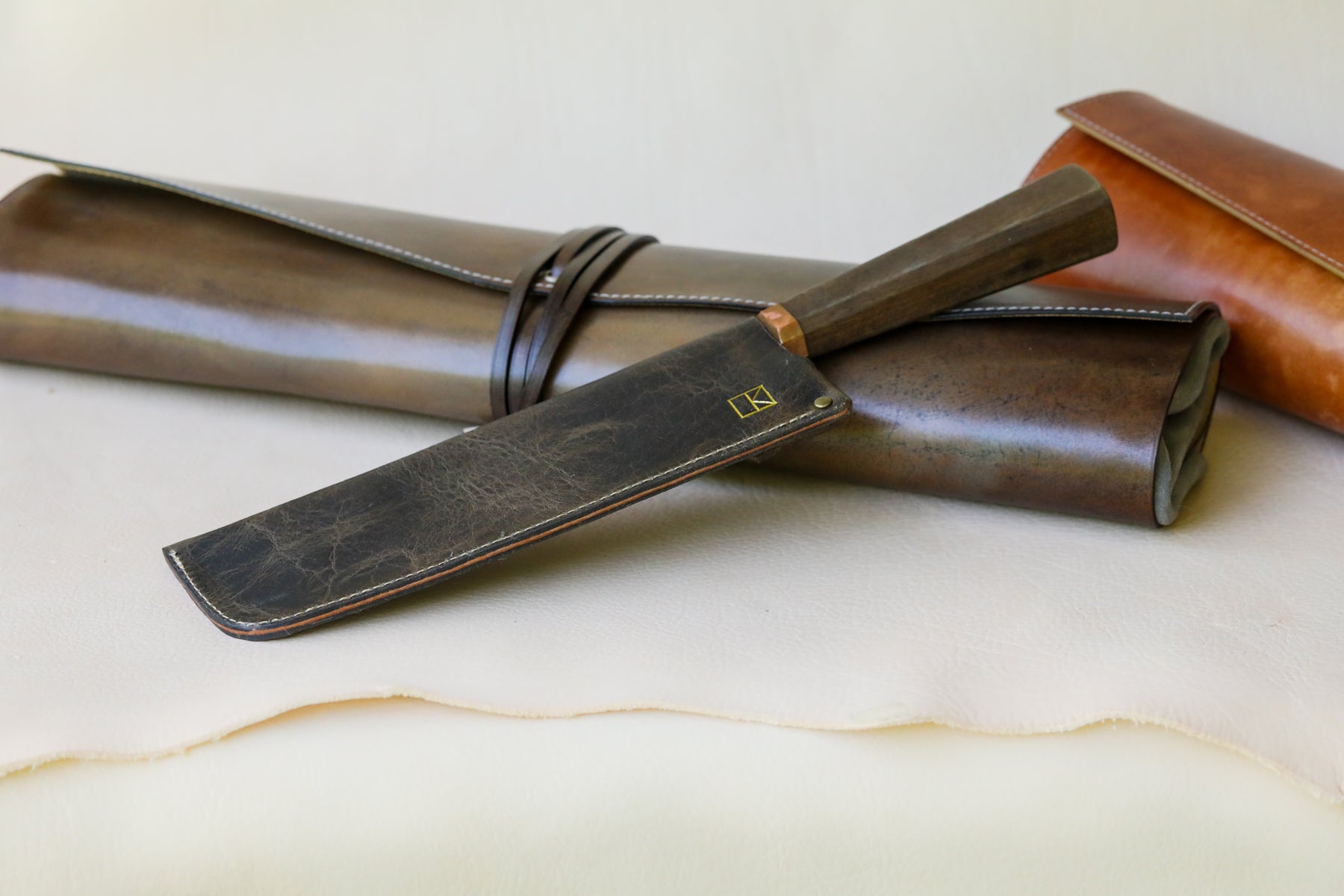 Gray American Bison Leather Knife Sheath