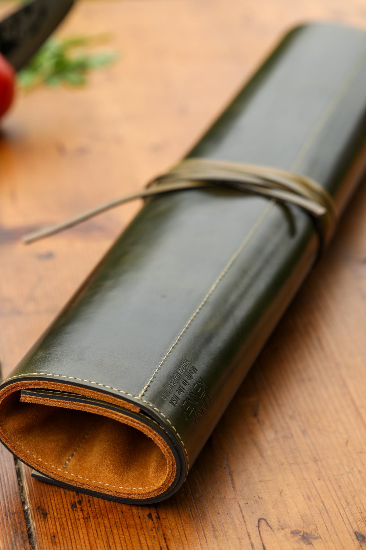 Signature Stain British Racing Green Italian leather Knife Wrap