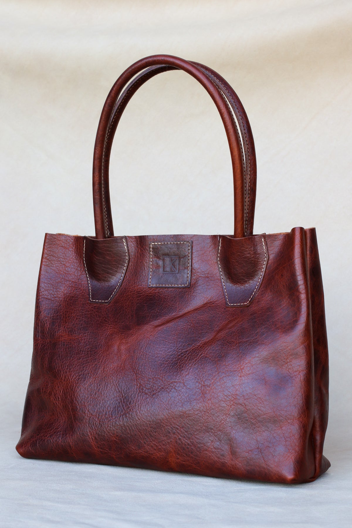 American Bison Leather Tote in Burgundy (Made to order)
