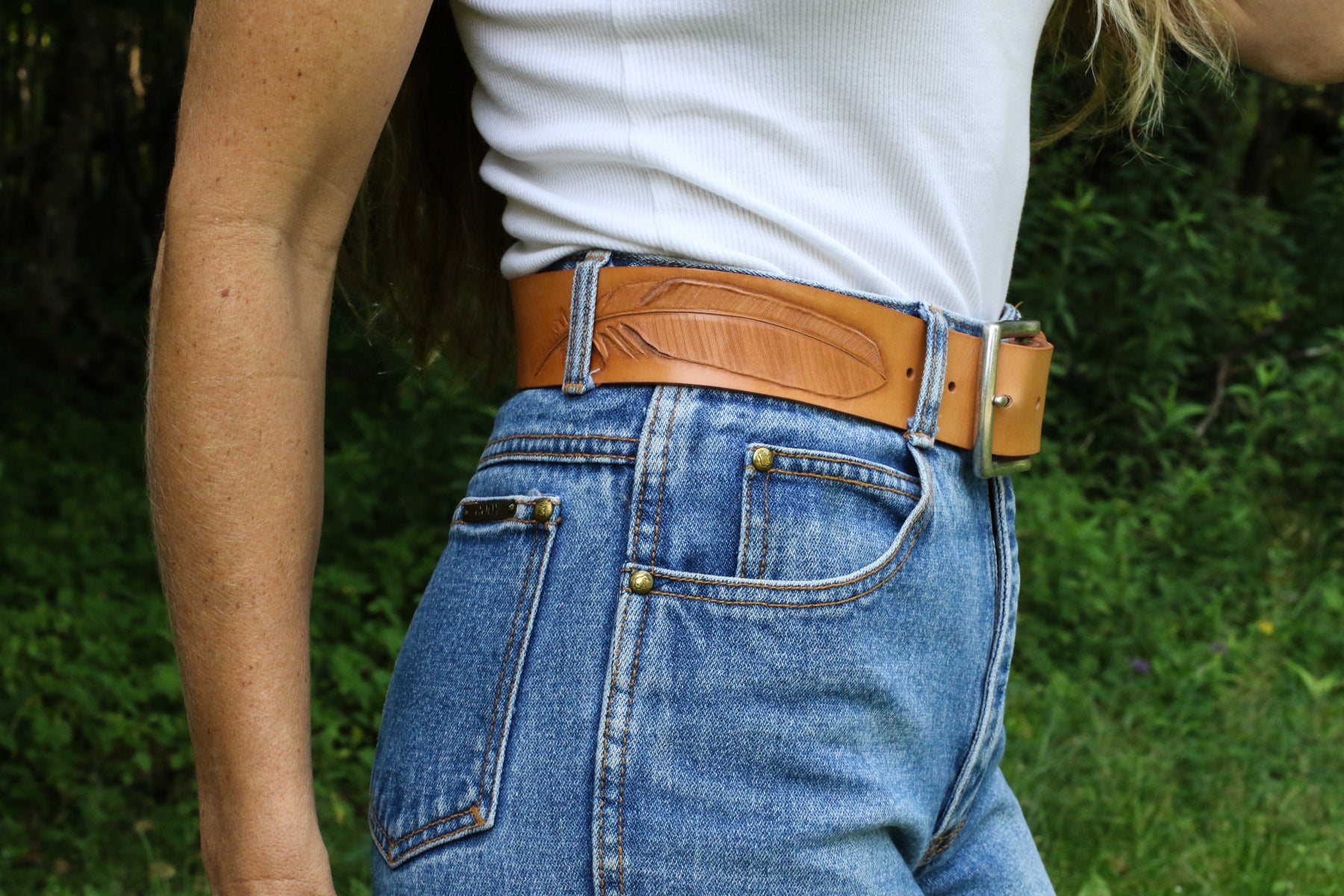 Italian leather feather belt