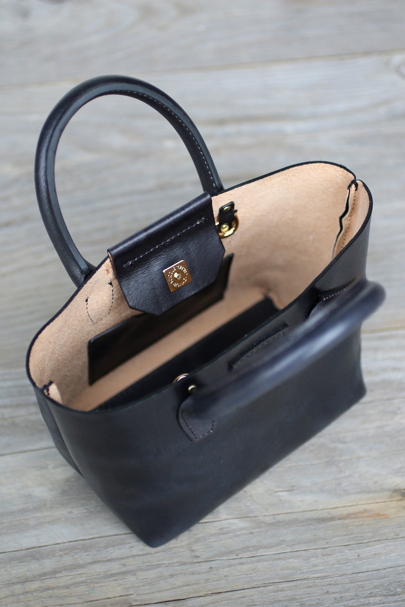 Black leather mini tote