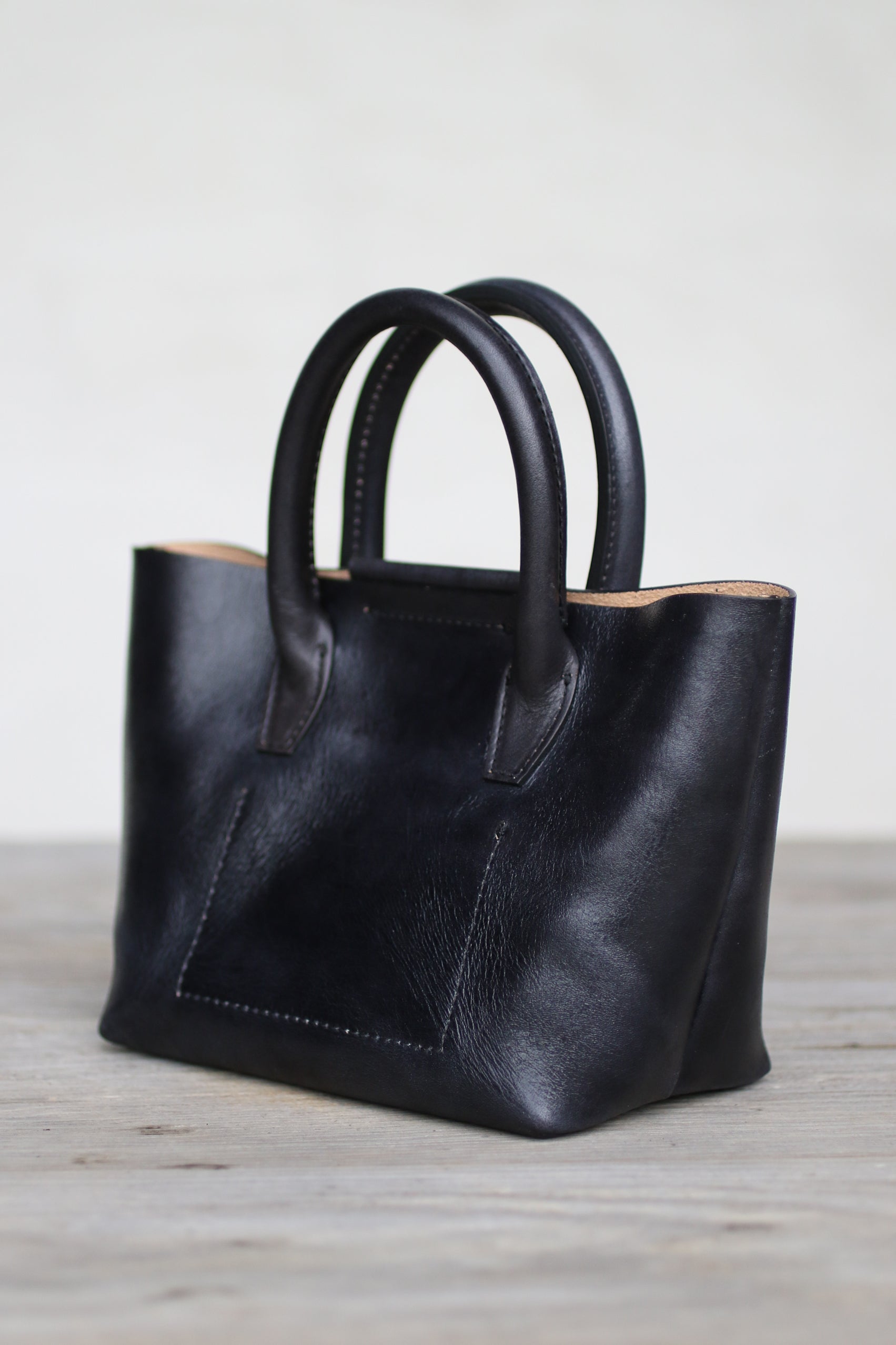 Black leather mini tote