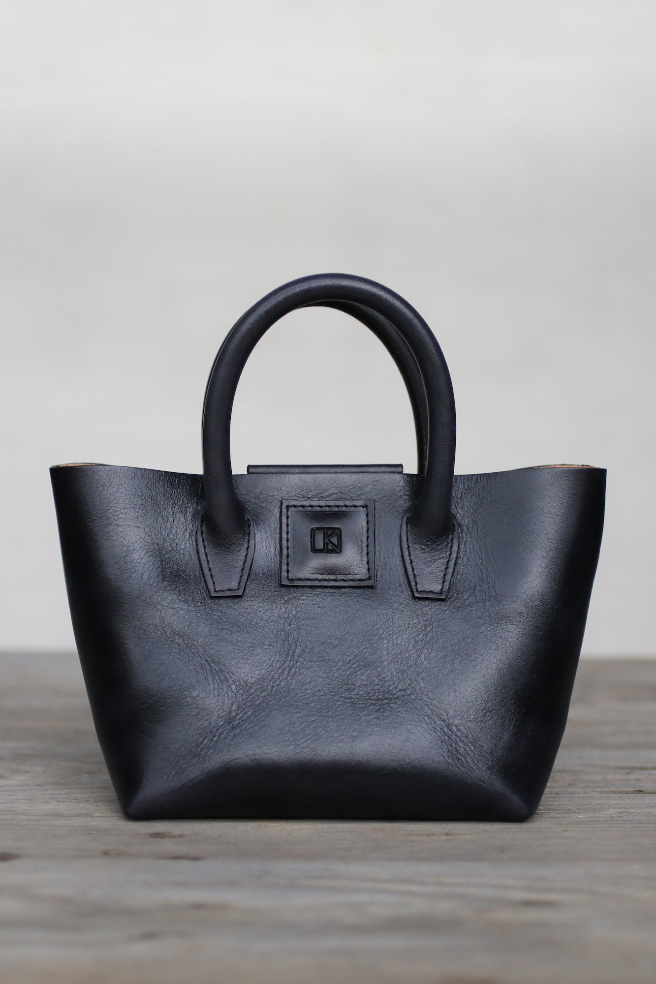 Black leather mini tote