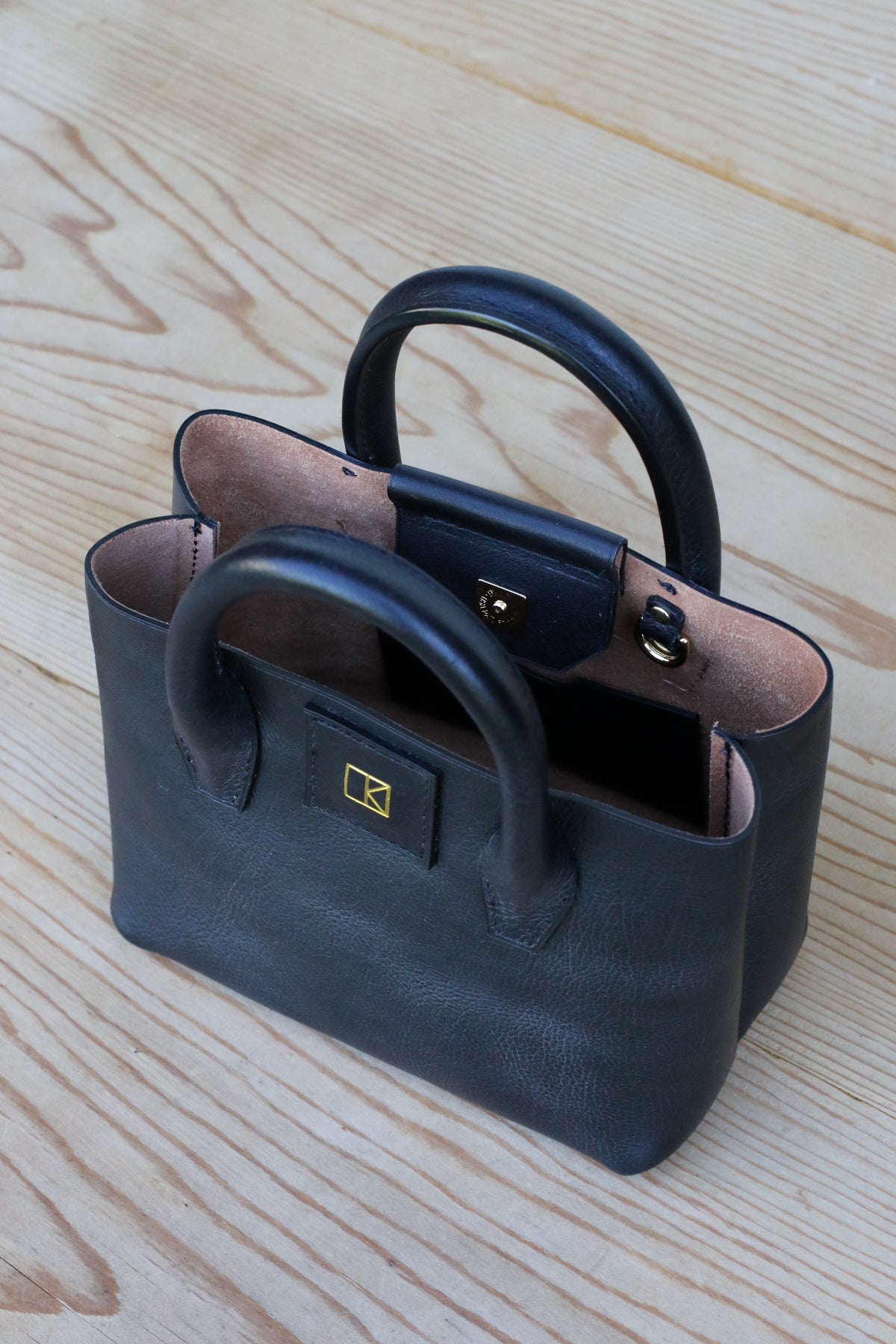 Black leather mini tote