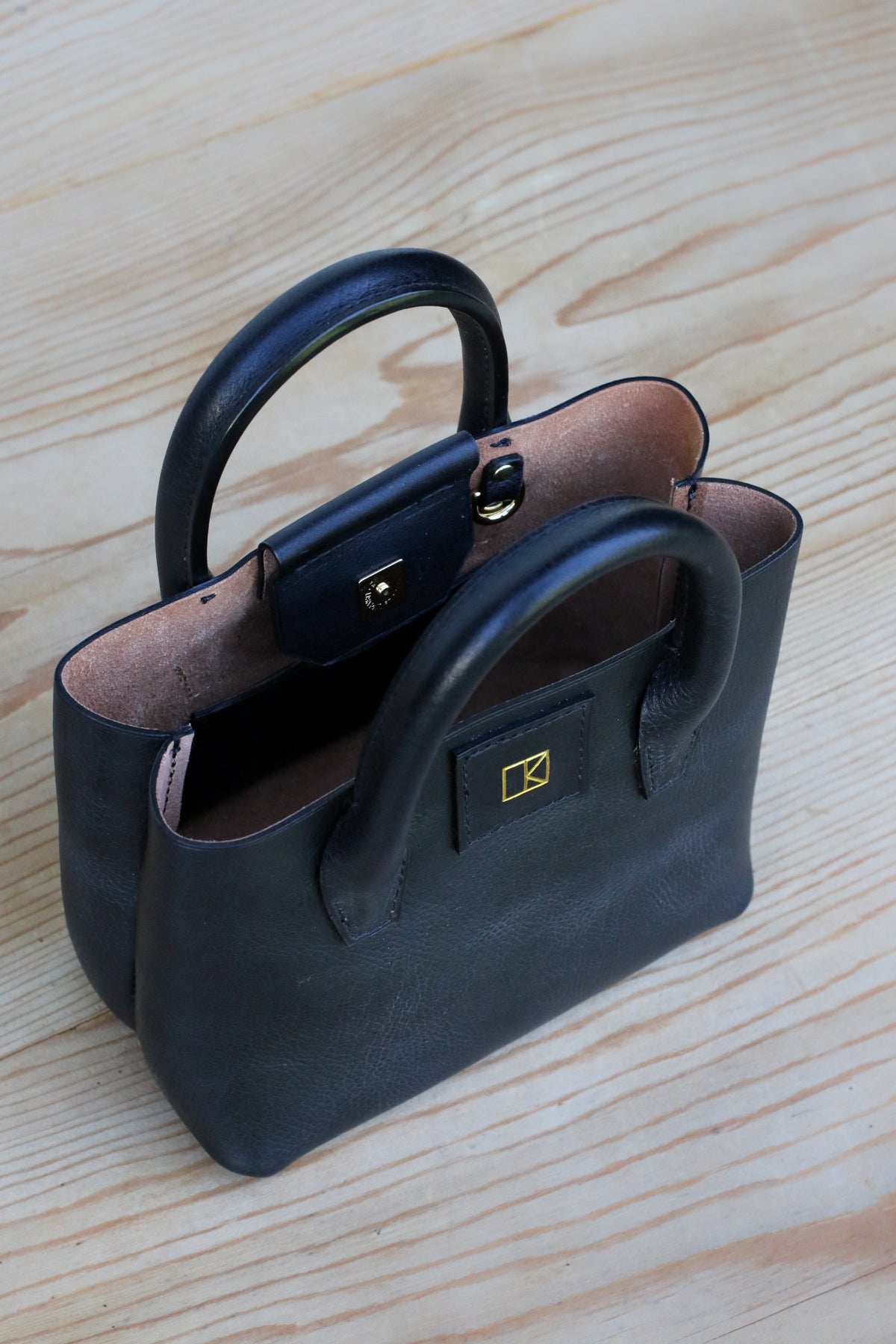 Black leather mini tote