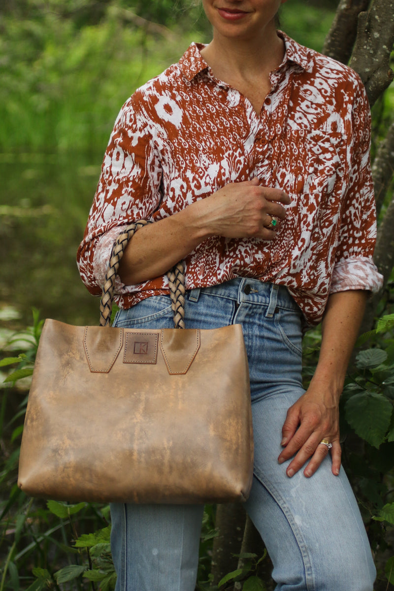 Braided Handle Diana Tote in Pearl Grey