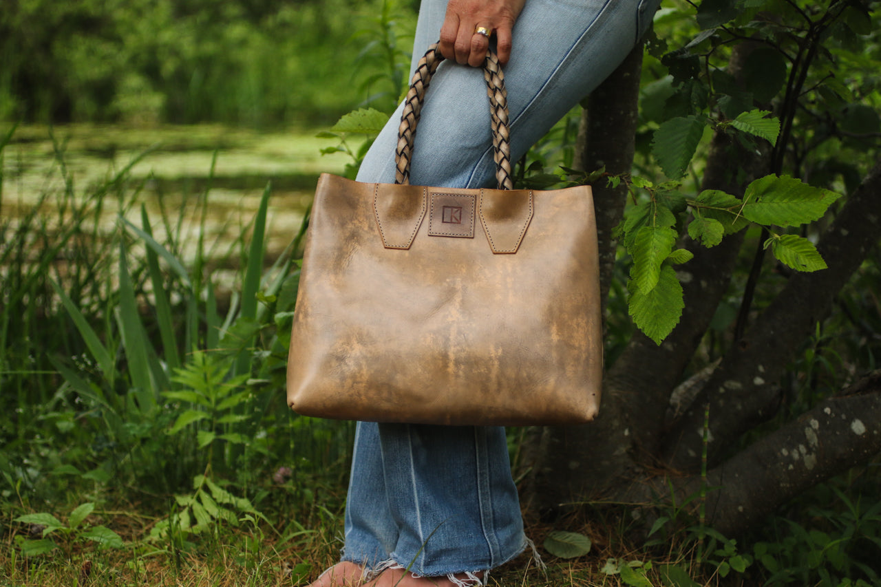 Braided Leather Handle Tote