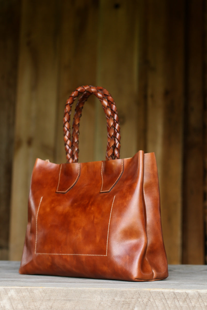 Braided Leather Handle Tote