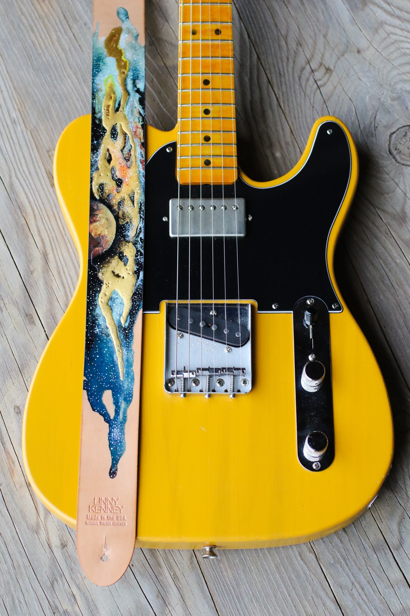 gold space Italian Leather Guitar Strap