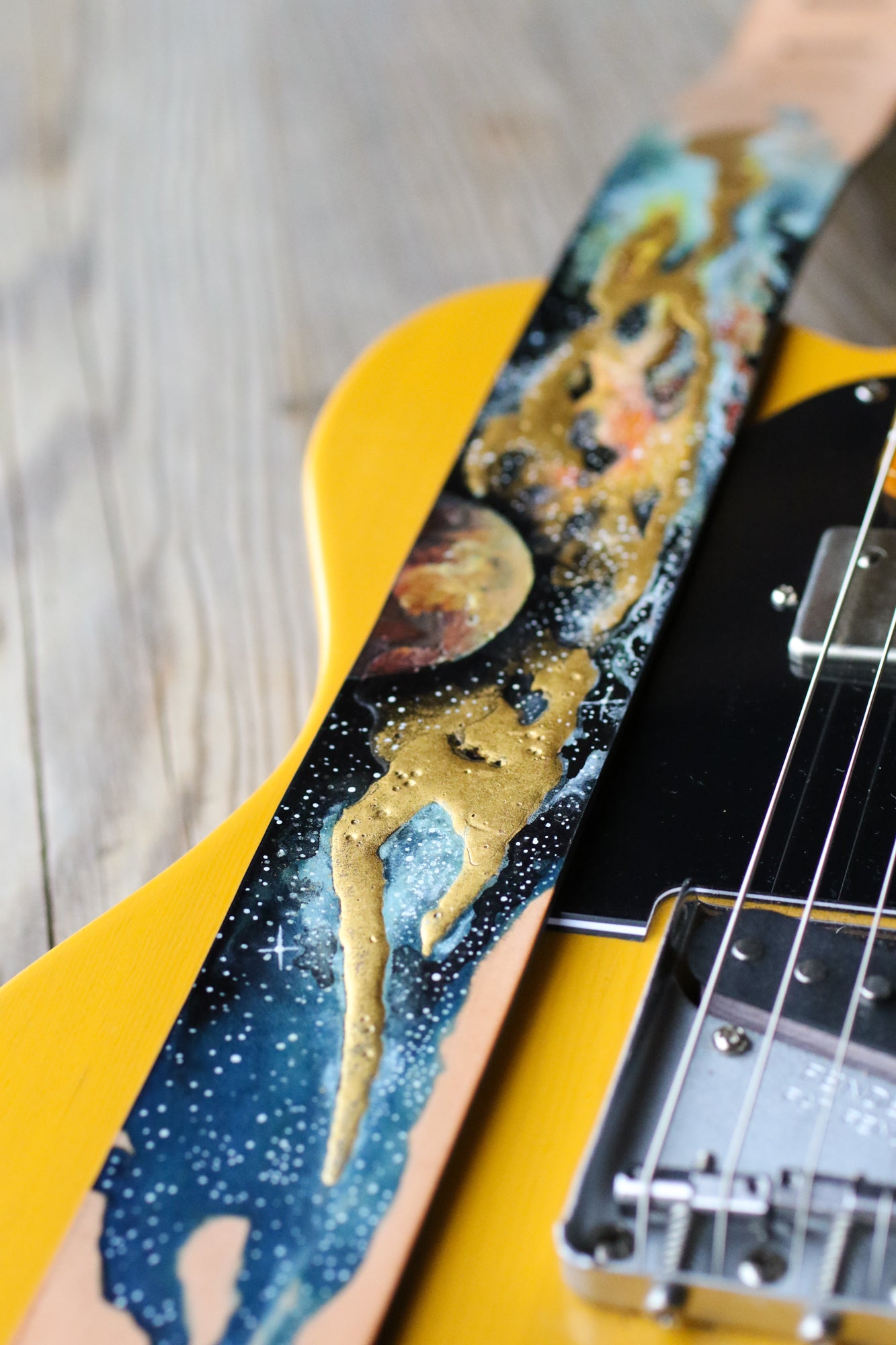 gold space Italian Leather Guitar Strap