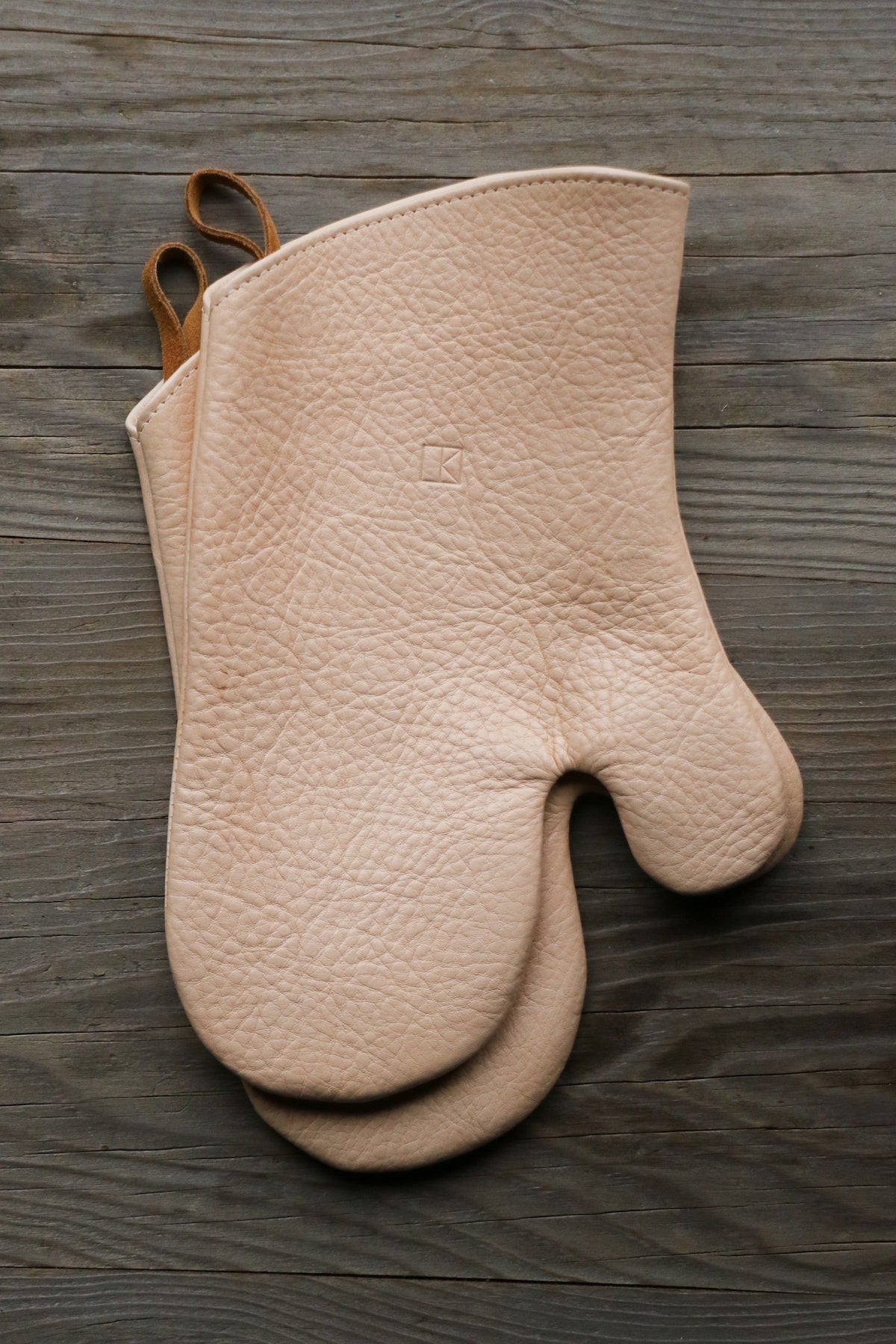 Natural Leather Oven Mitts - USA MADE