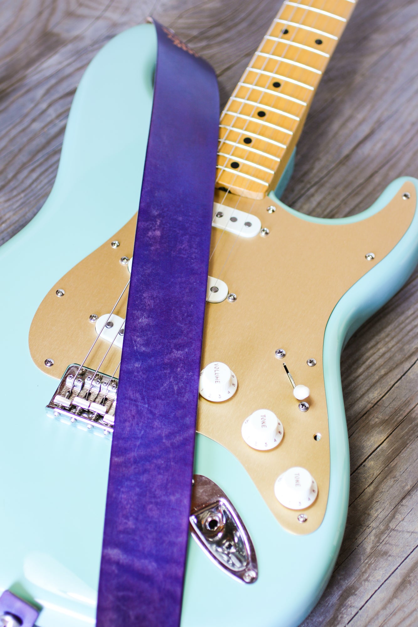 purple leather guitar strap