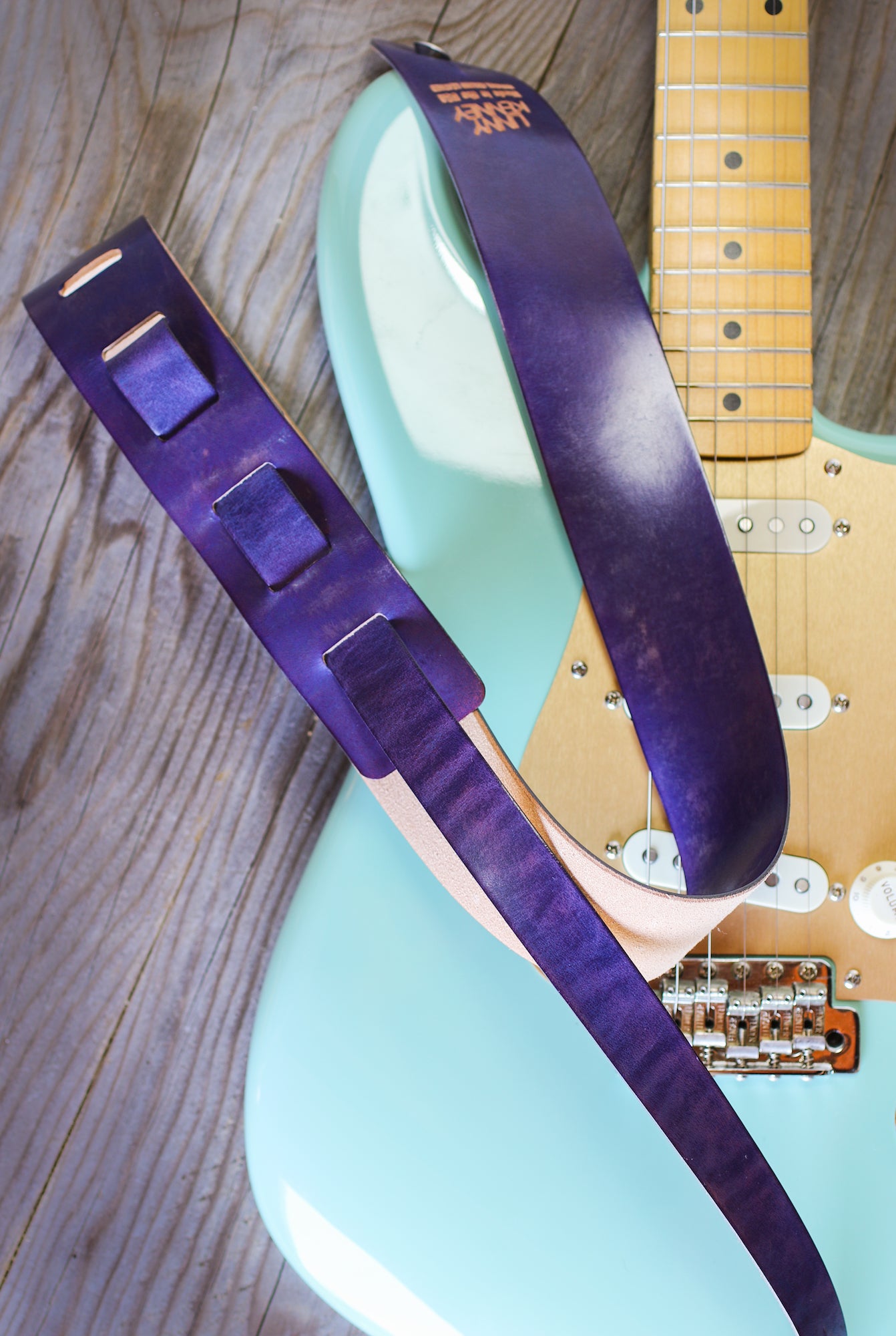 purple leather guitar strap