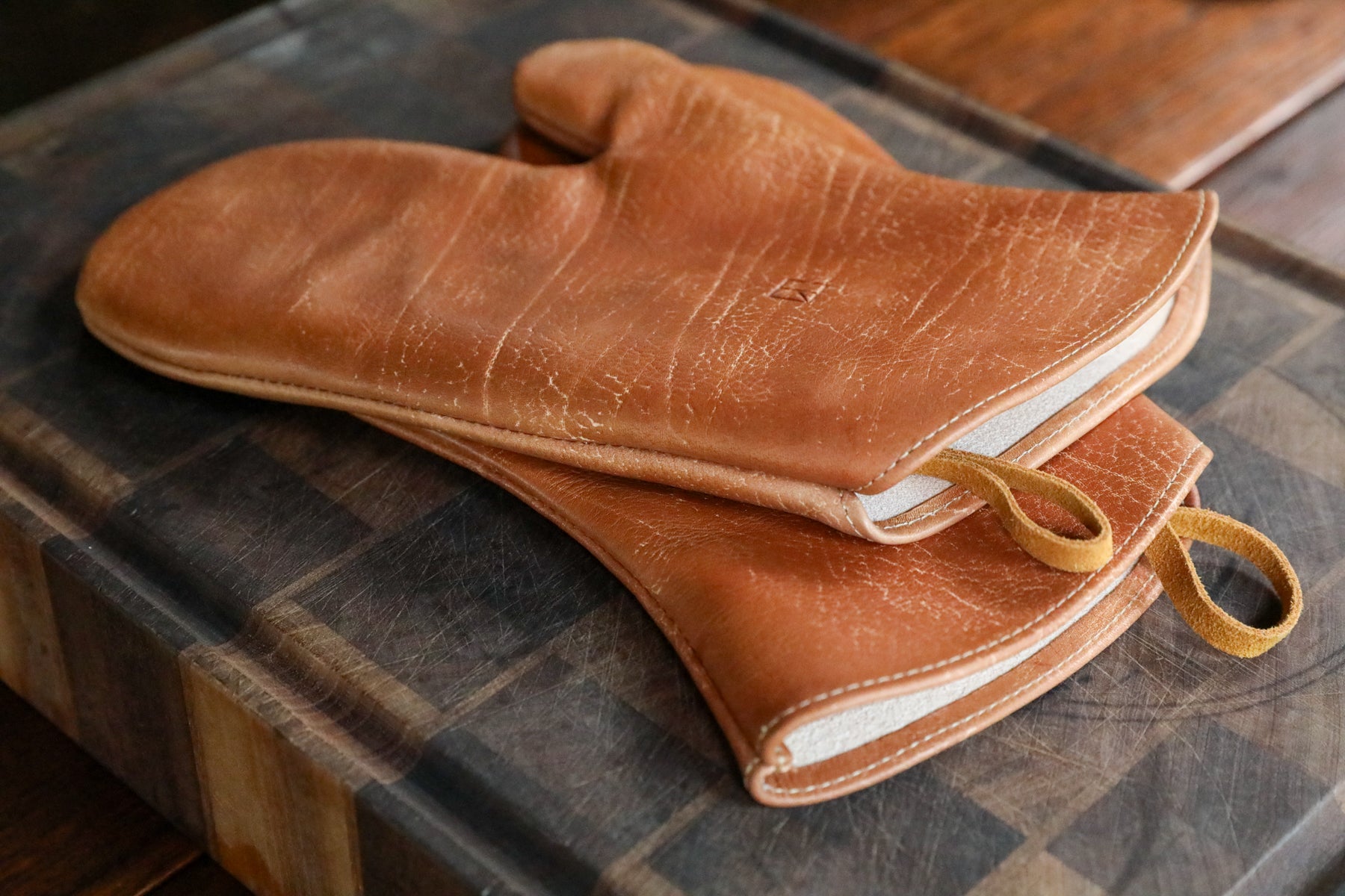 Brown Leather Oven Mitts