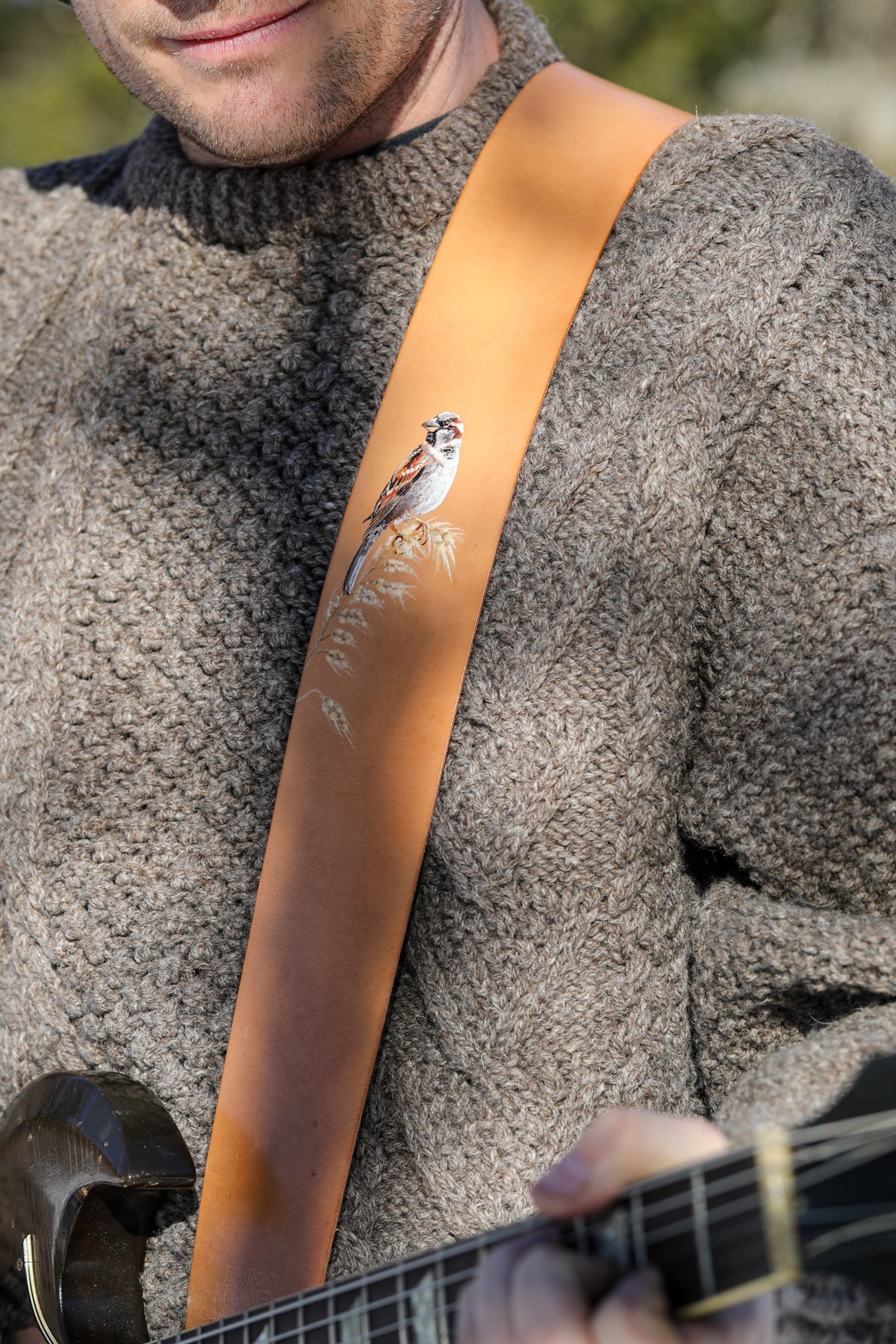 bird on wheat custom guitar strap