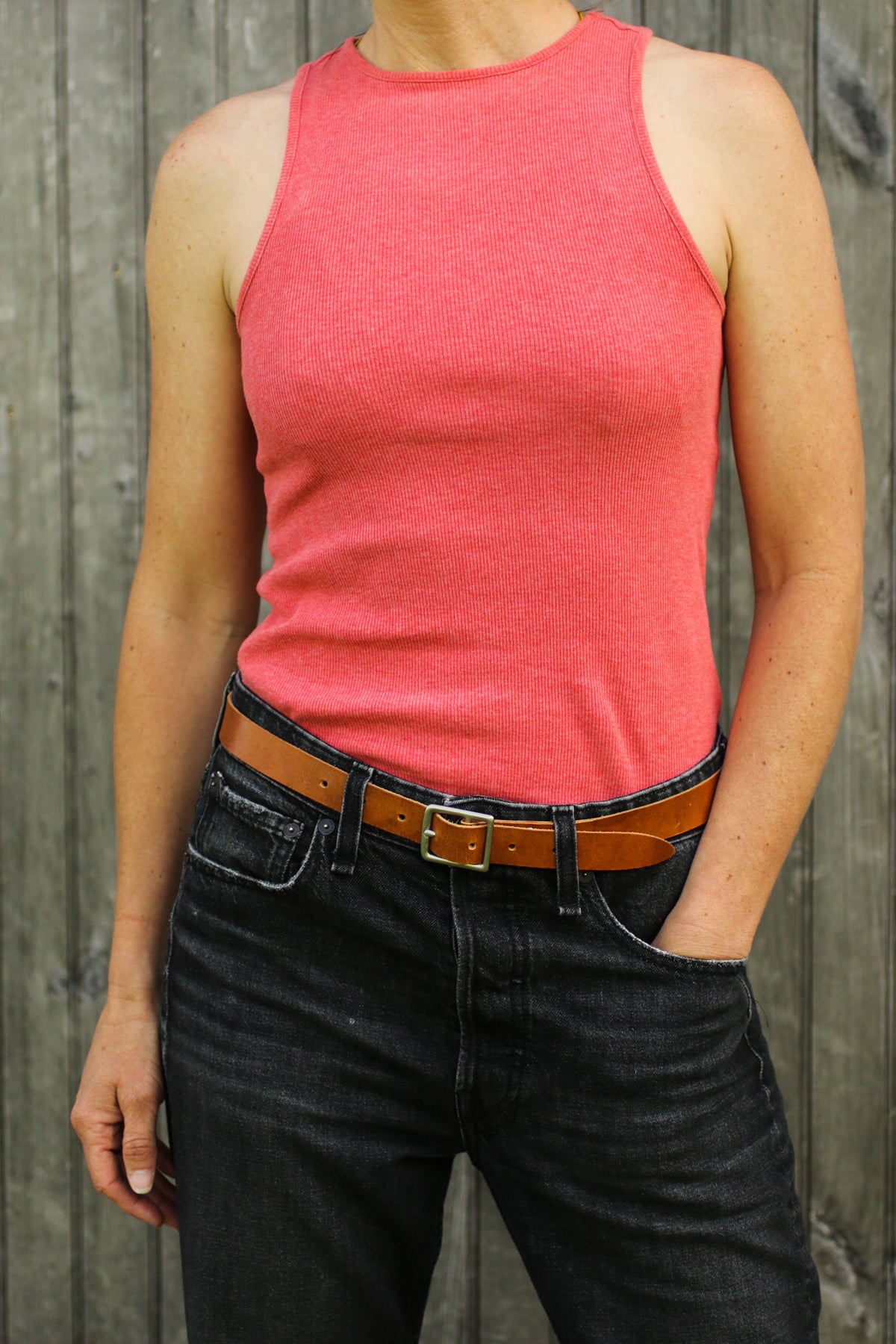 brown leather one inch belt