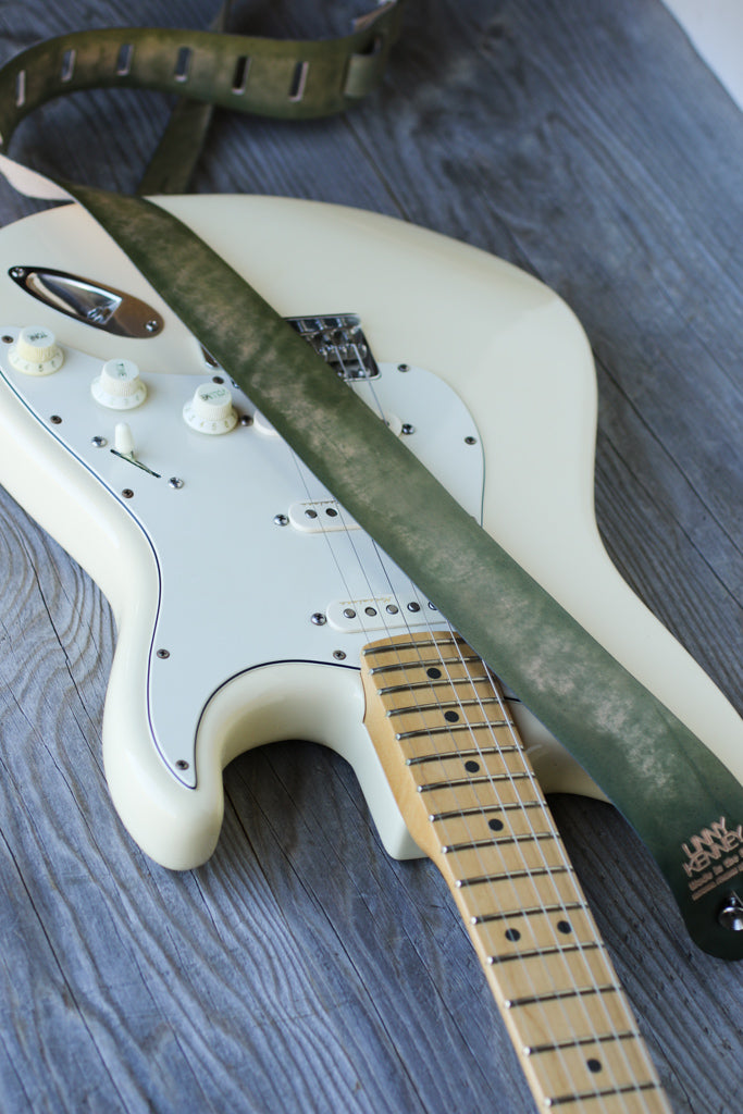 Green Leather Guitar Strap