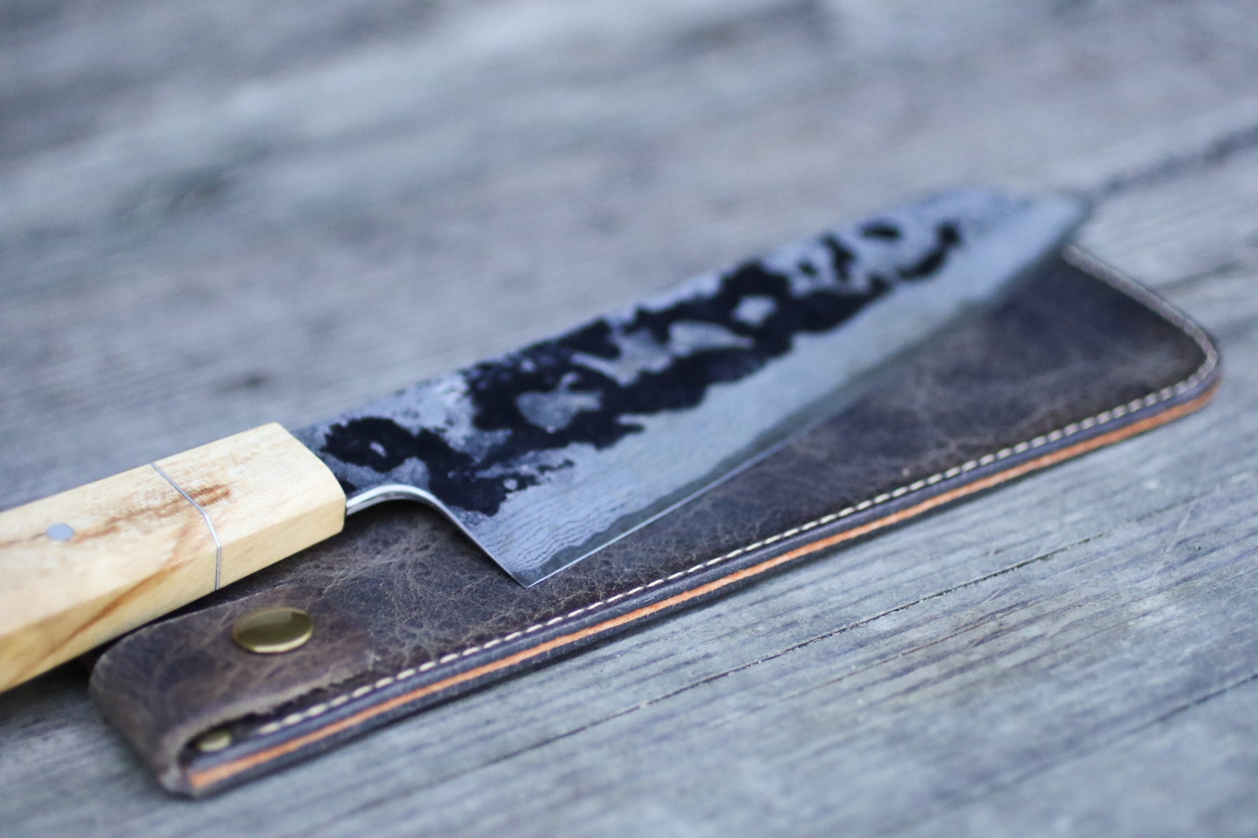 gray American Bison Leather Knife Sheath