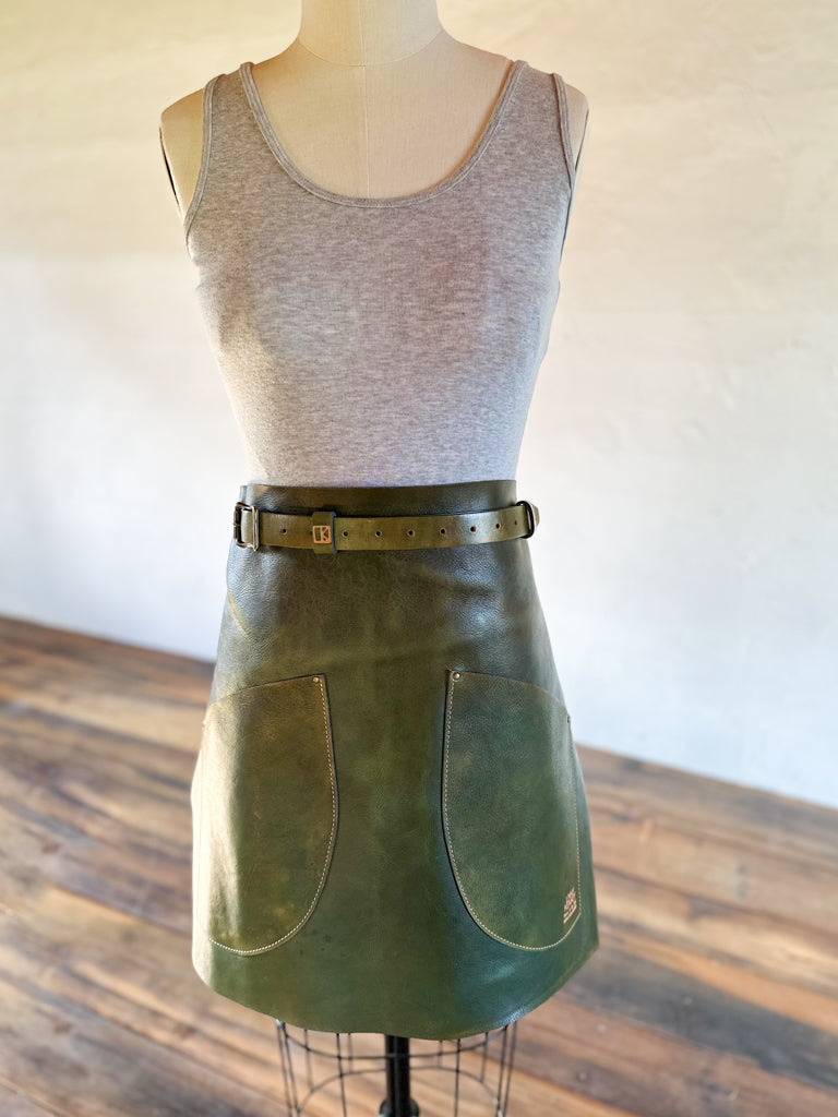 green leather half apron