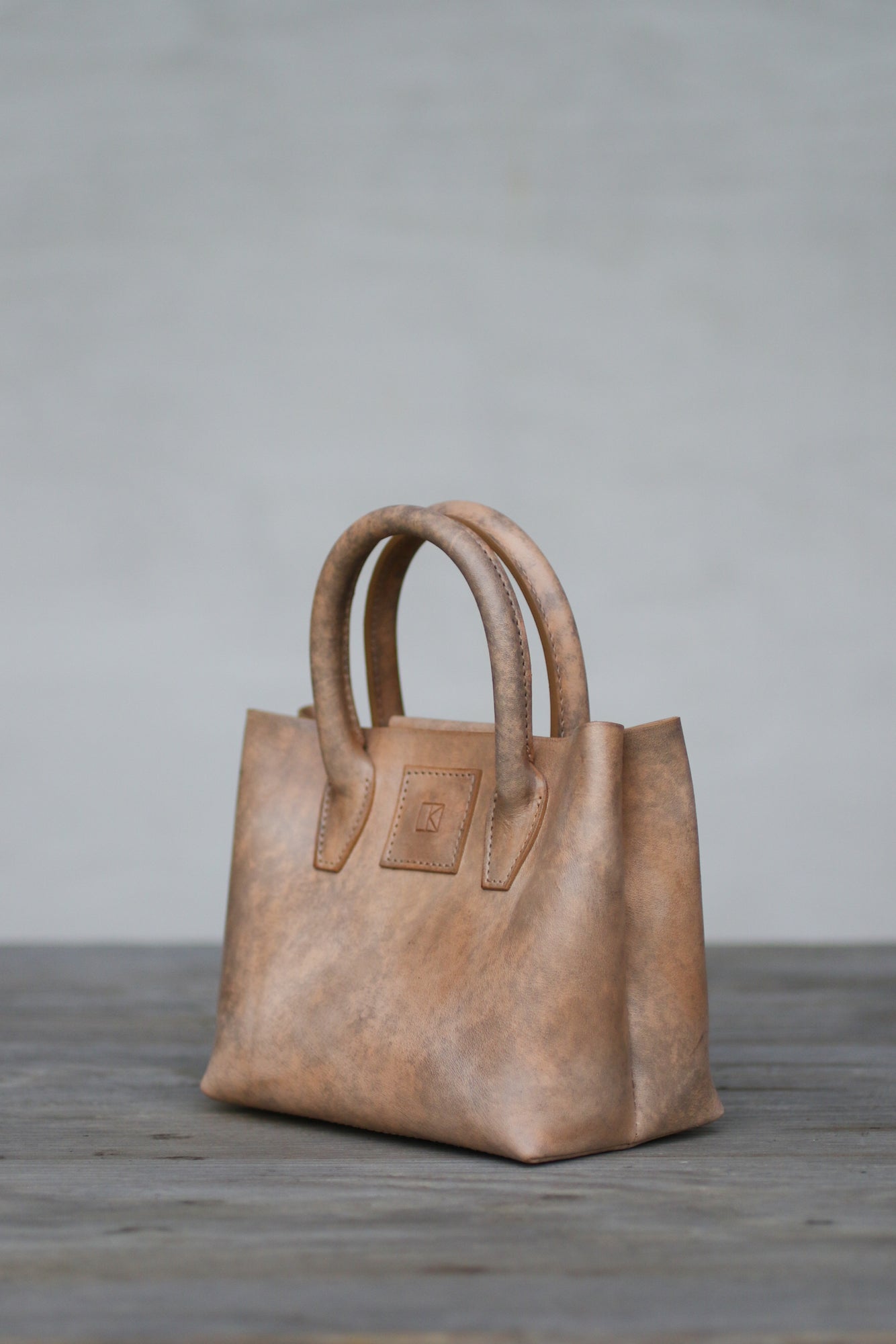 grey leather mini tote