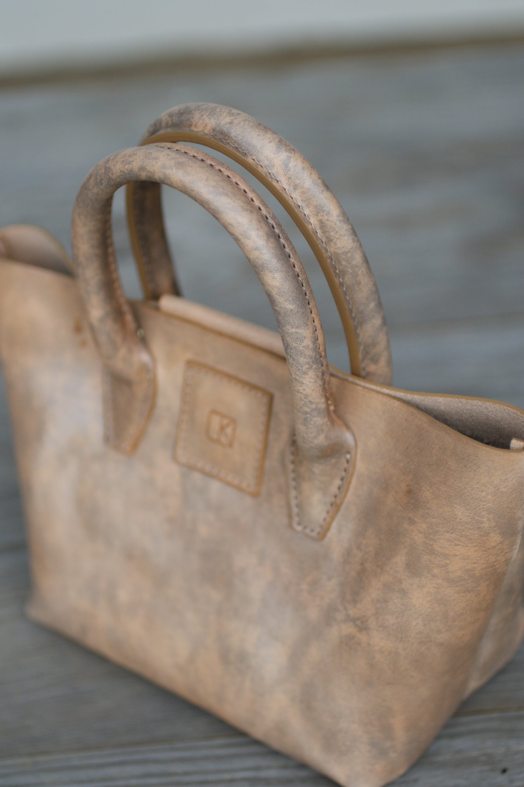 grey leather mini tote