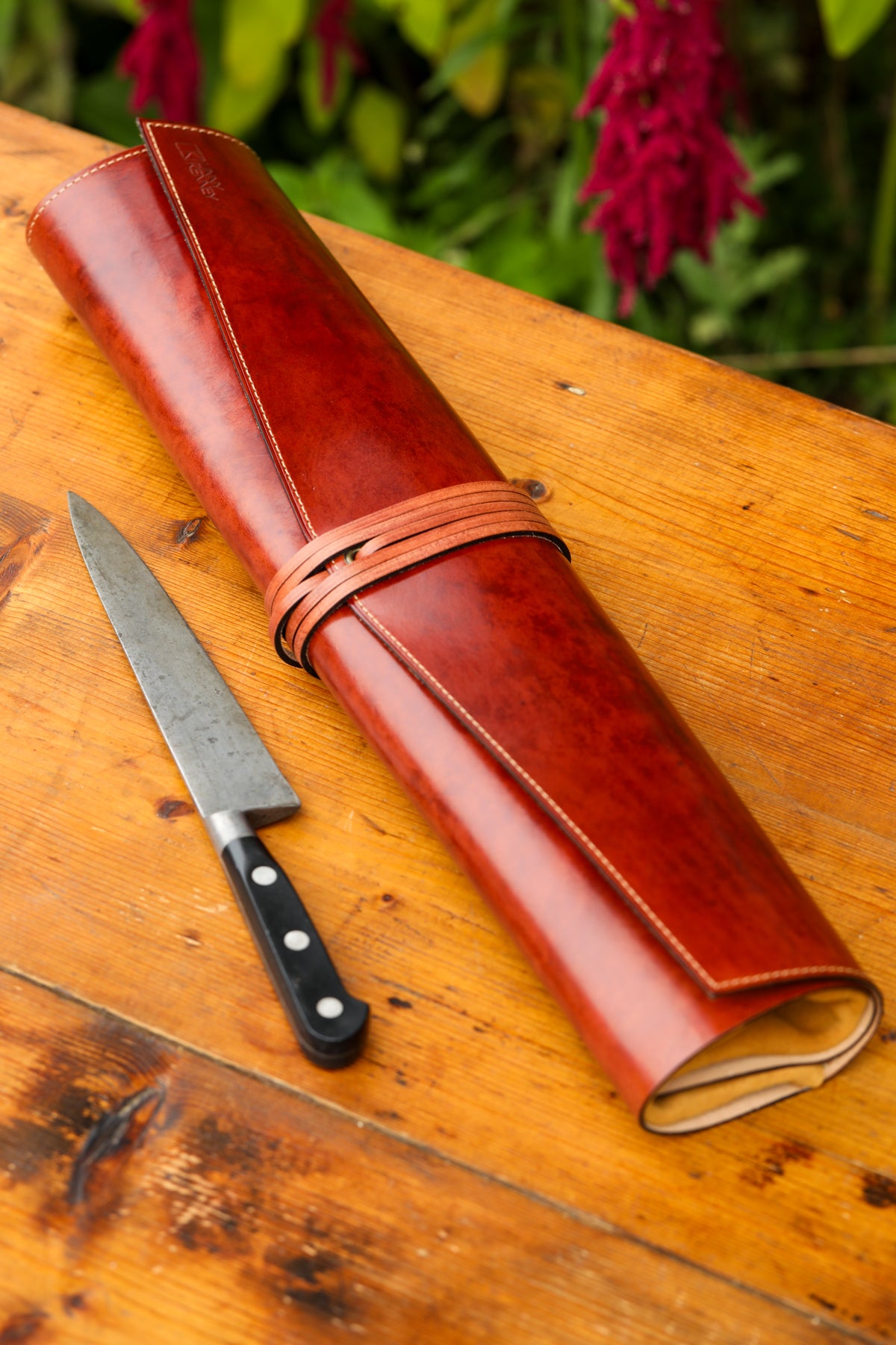 Extra Long Timber Italian Leather Knife Wrap