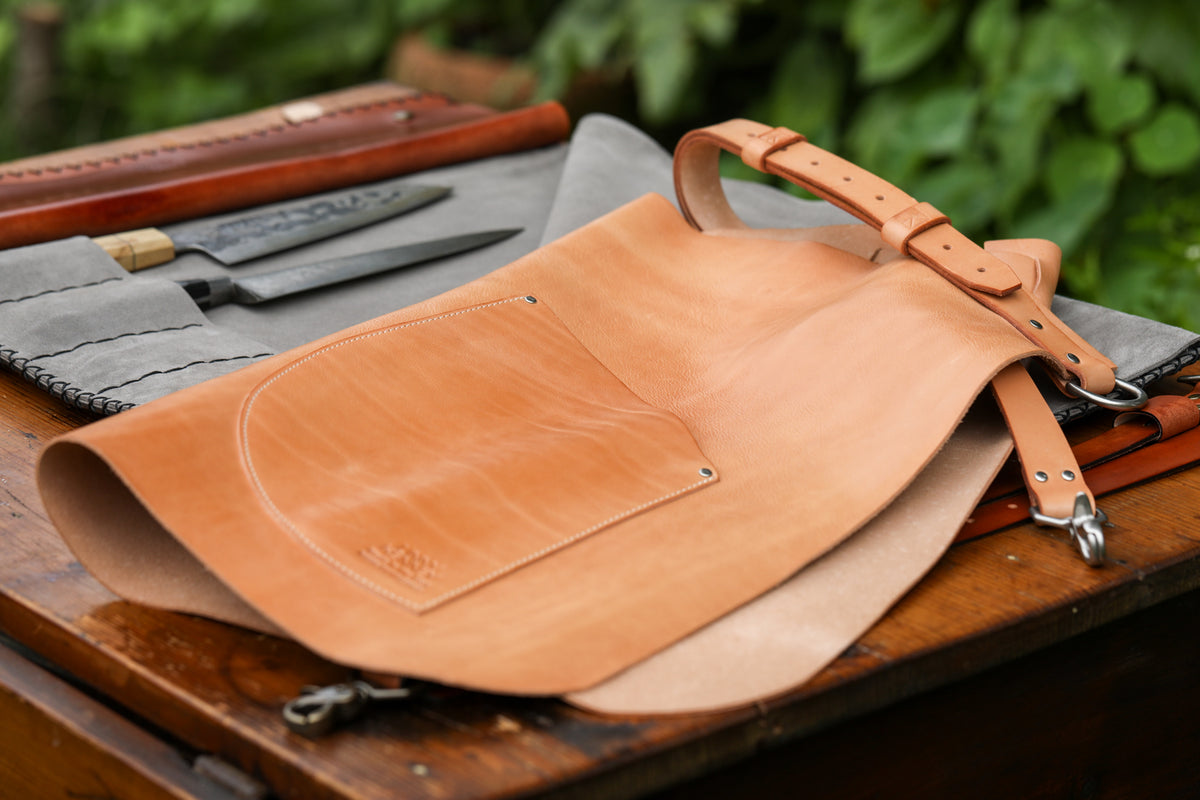natural Italian leather apron by Linny Kenney