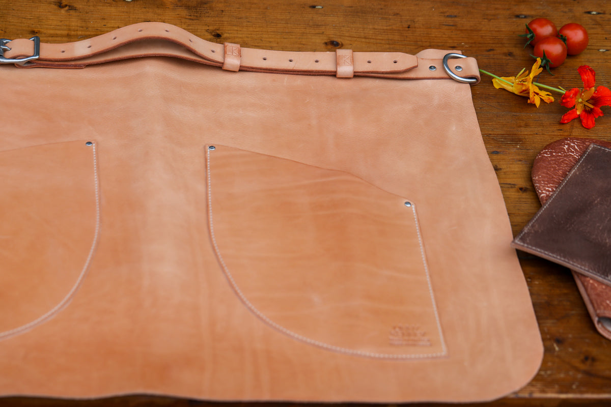 natural Italian leather apron by Linny Kenney