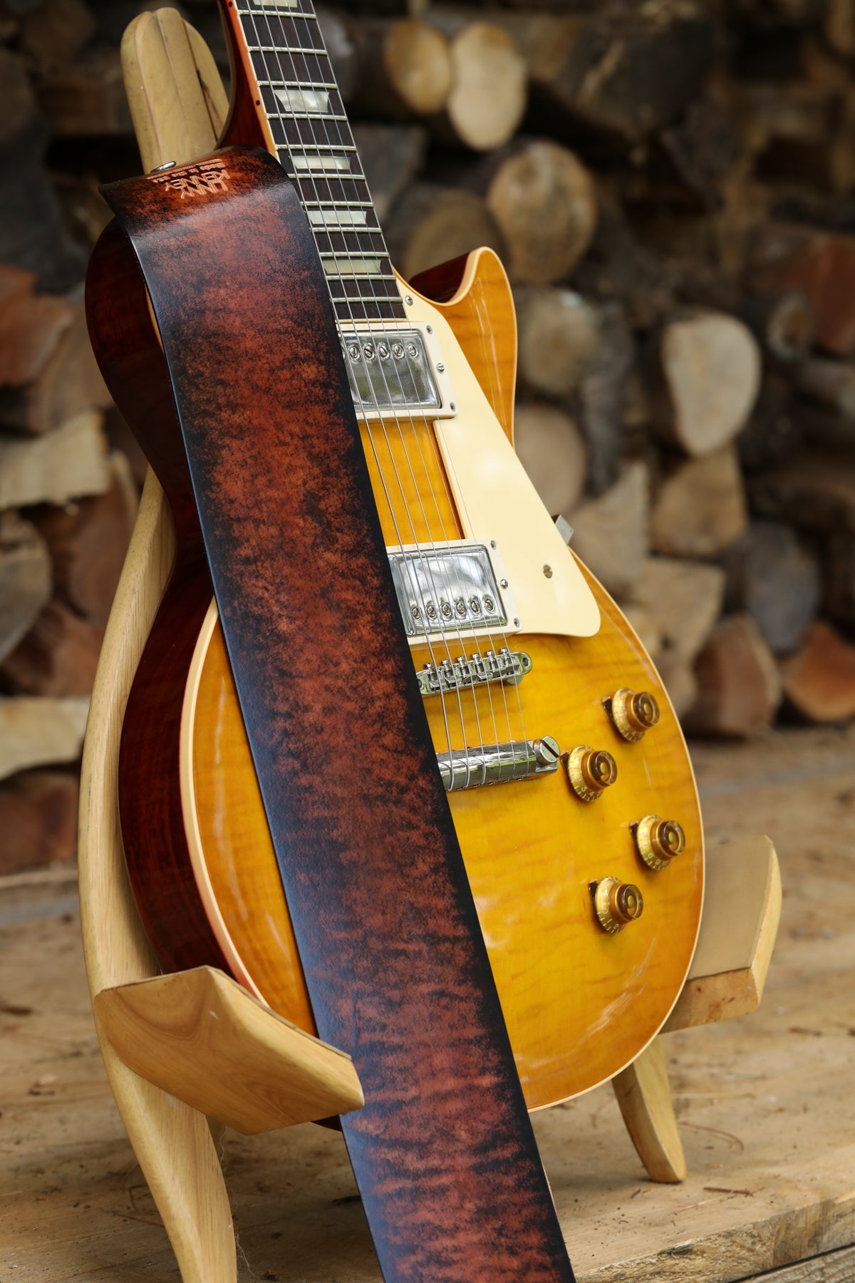 brown and black guitar strap
