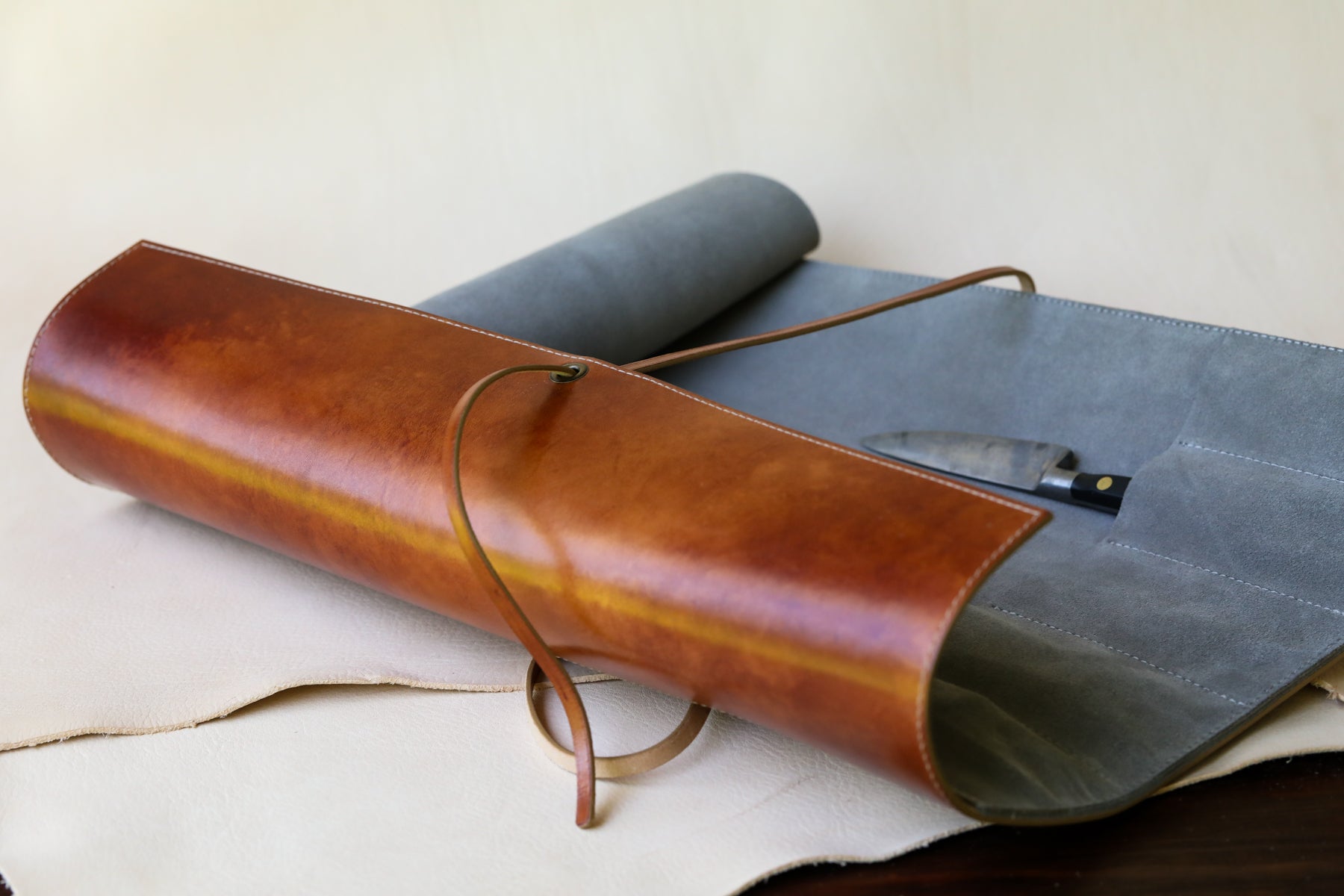 Timber 5-slot Italian Leather Knife Roll - Ready To Ship.