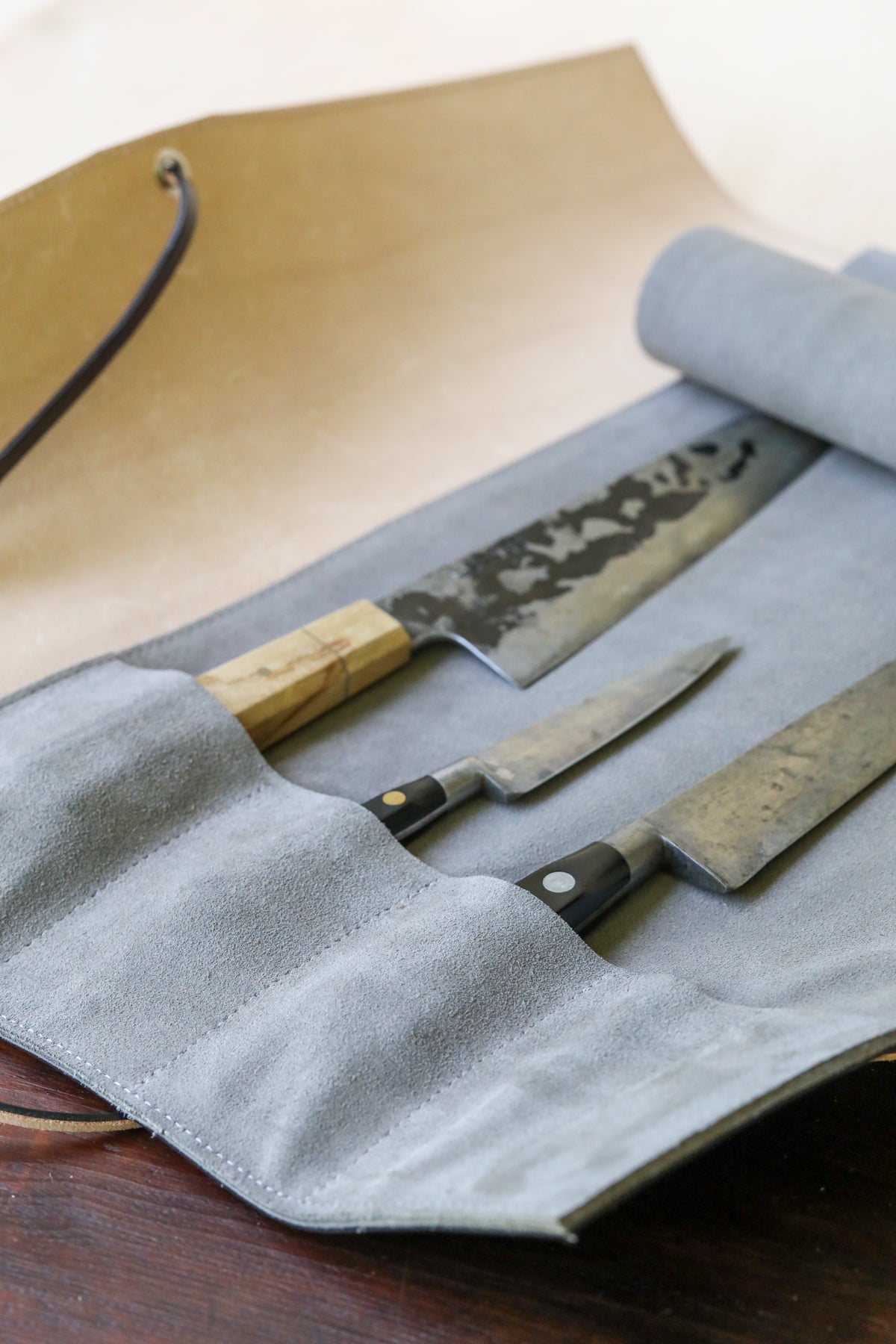 Timber 5-slot Italian Leather Knife Roll - Ready To Ship.