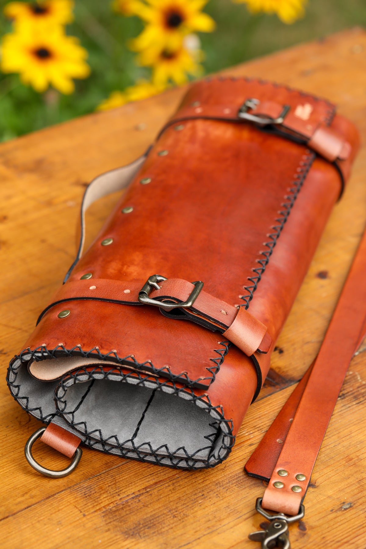 custom leather knife bag by Linny Kenney